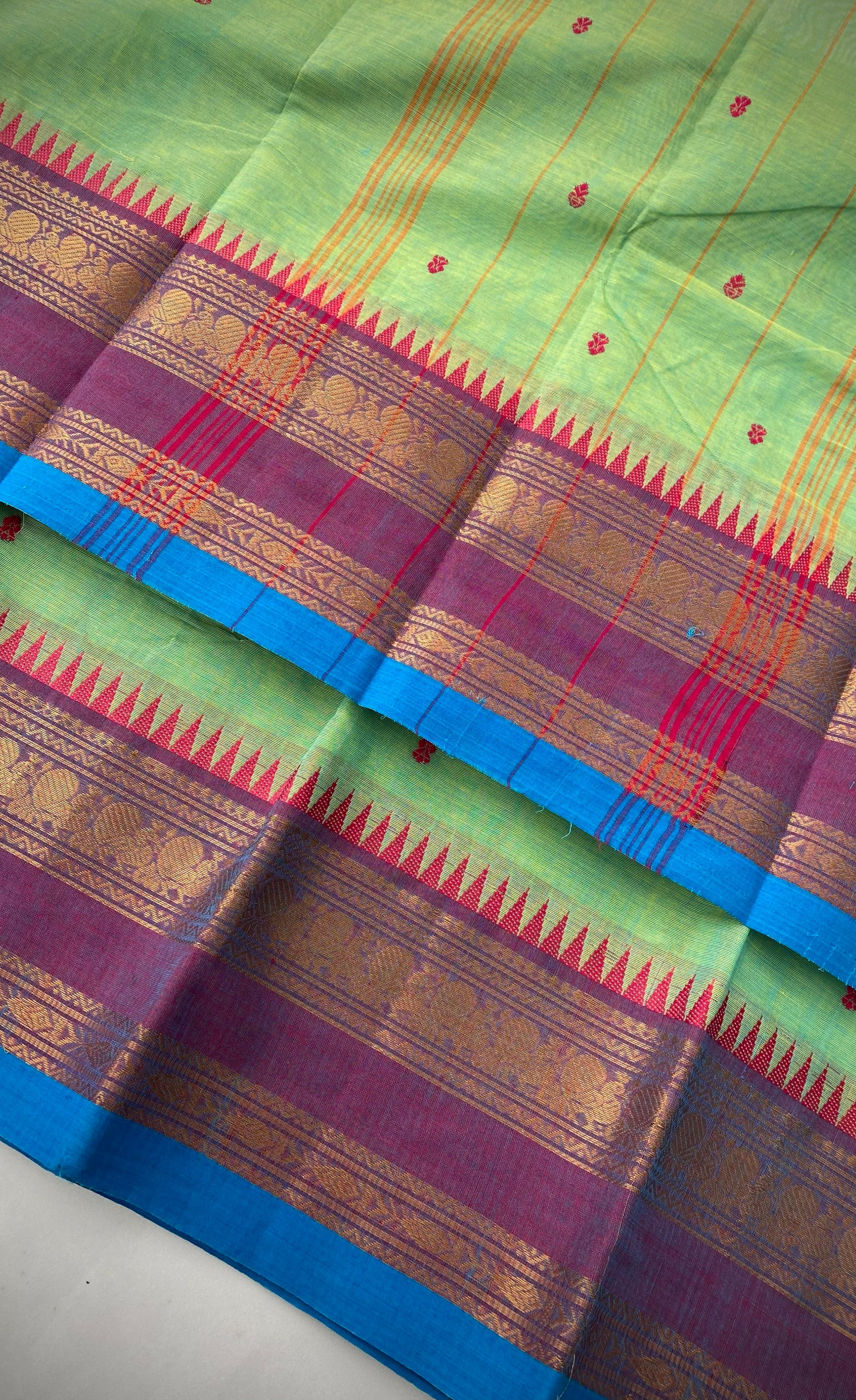 Chettinad Cotton Saree - Light green tone and Purple shade