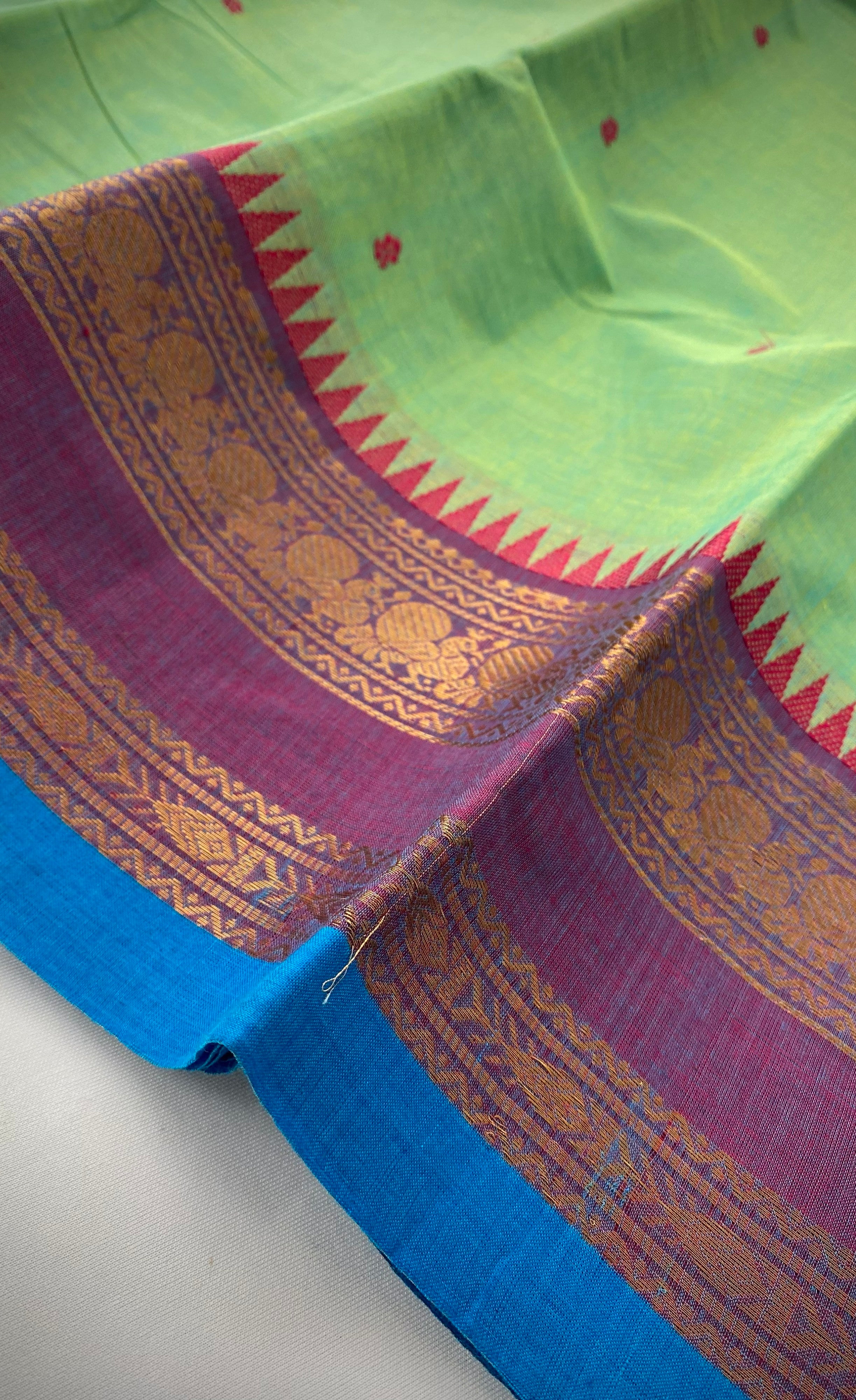 Chettinad Cotton Saree - Light green tone and Purple shade