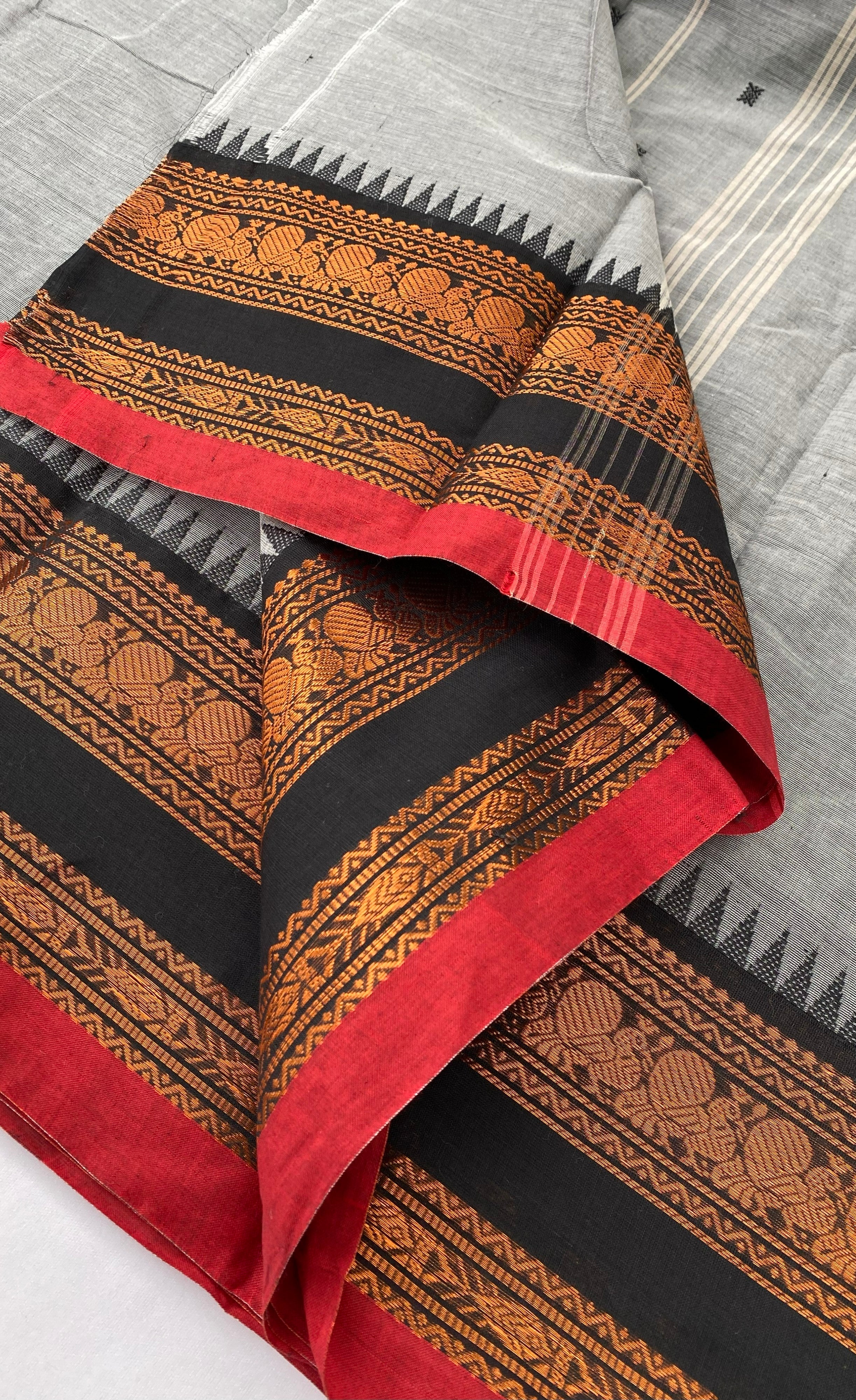 Chettinad Cotton Saree - Grey tone and Black shade