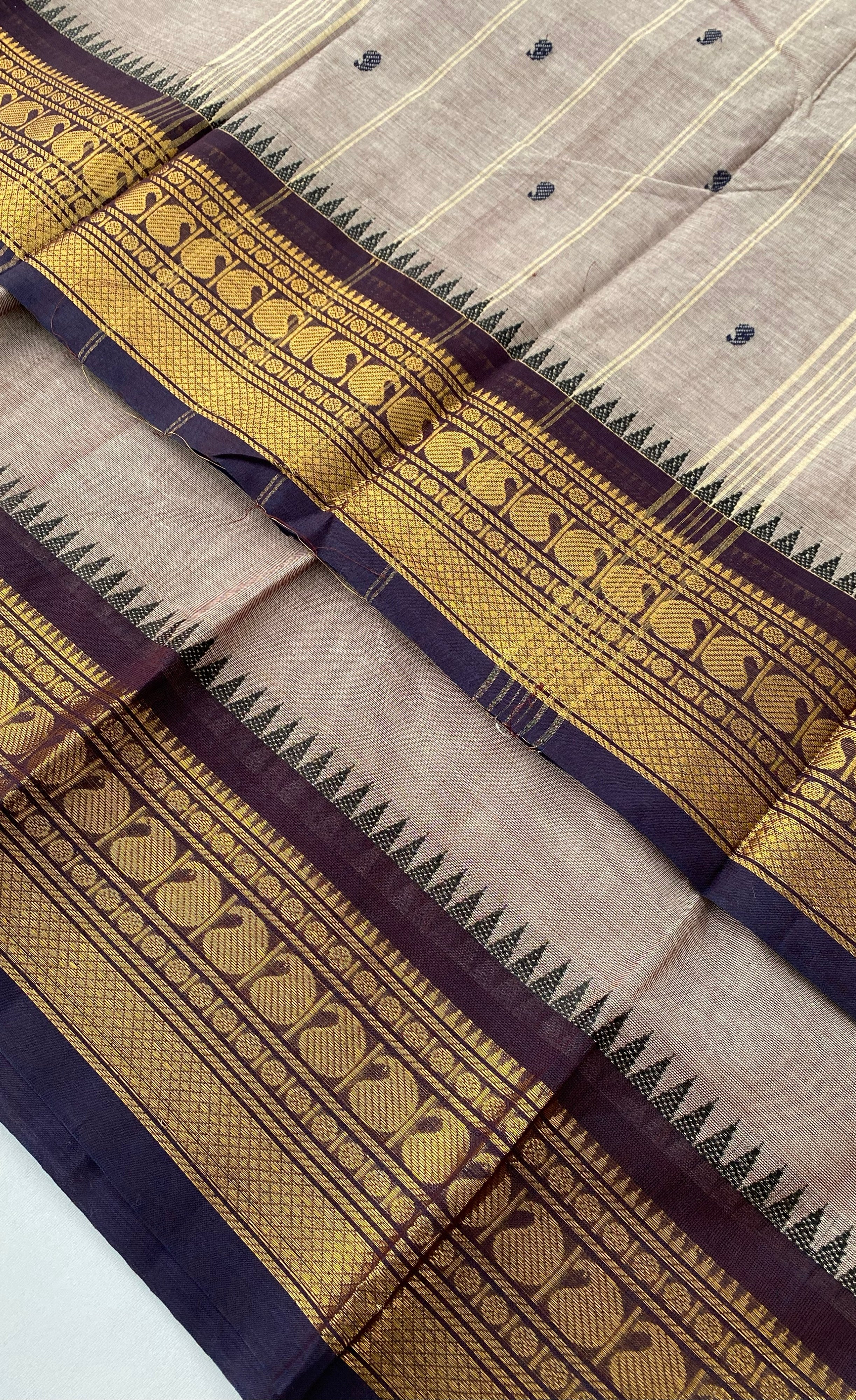 Chettinad Cotton Saree - Brownish cream tone and Dark brown shade