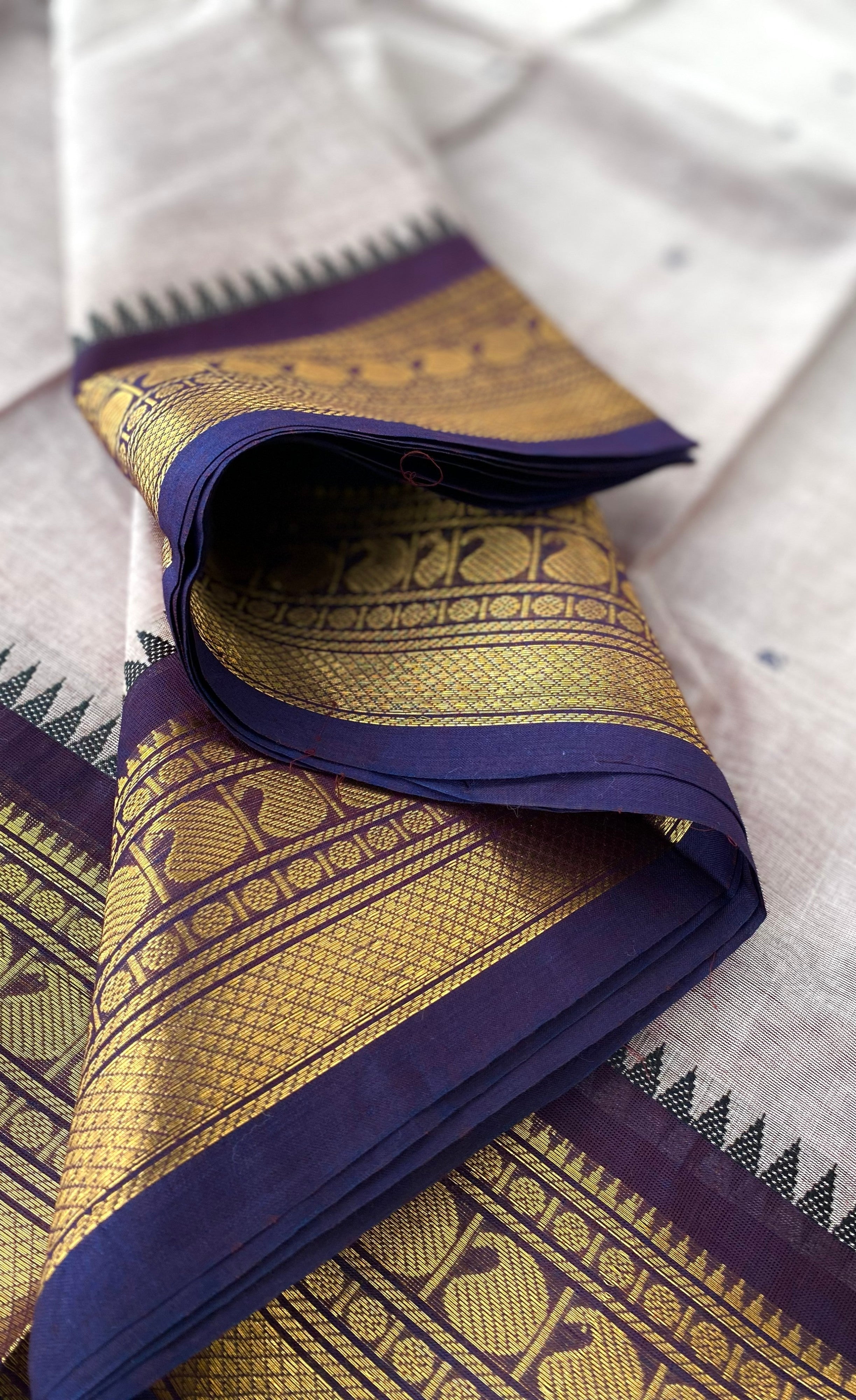 Chettinad Cotton Saree - Brownish cream tone and Dark brown shade