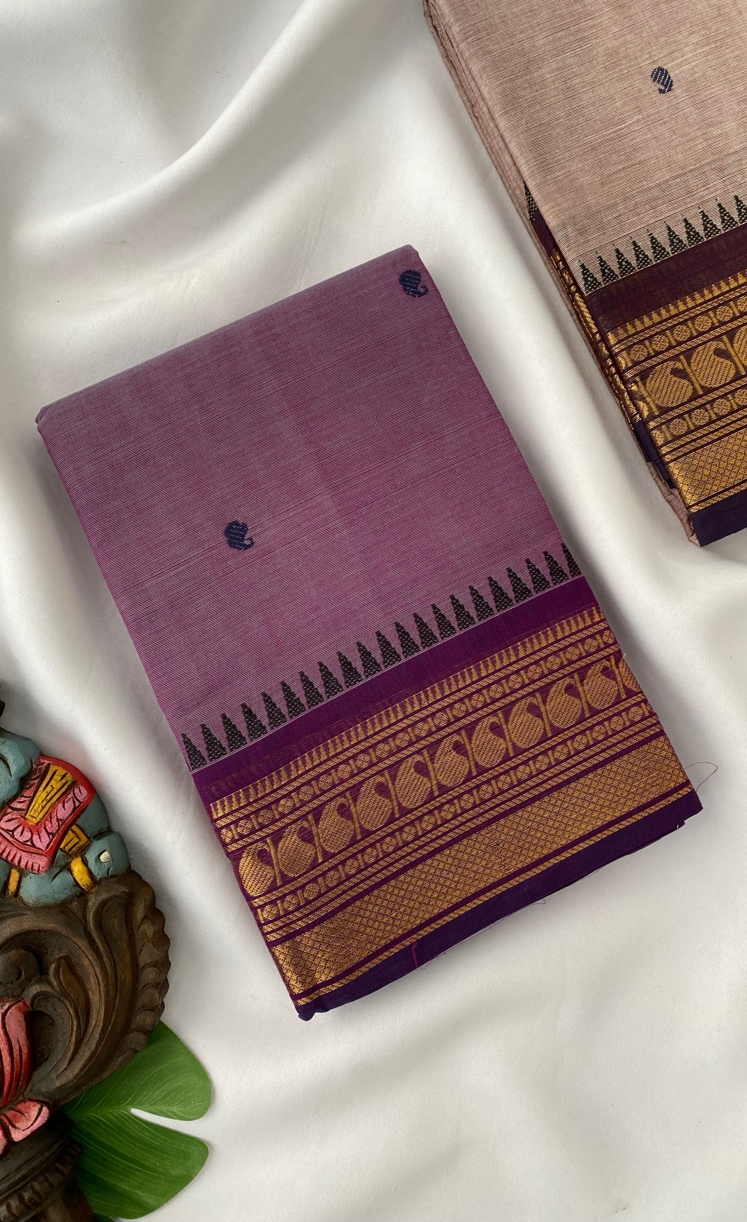Chettinad Cotton Saree - Mauve tone and Dark Purple shade