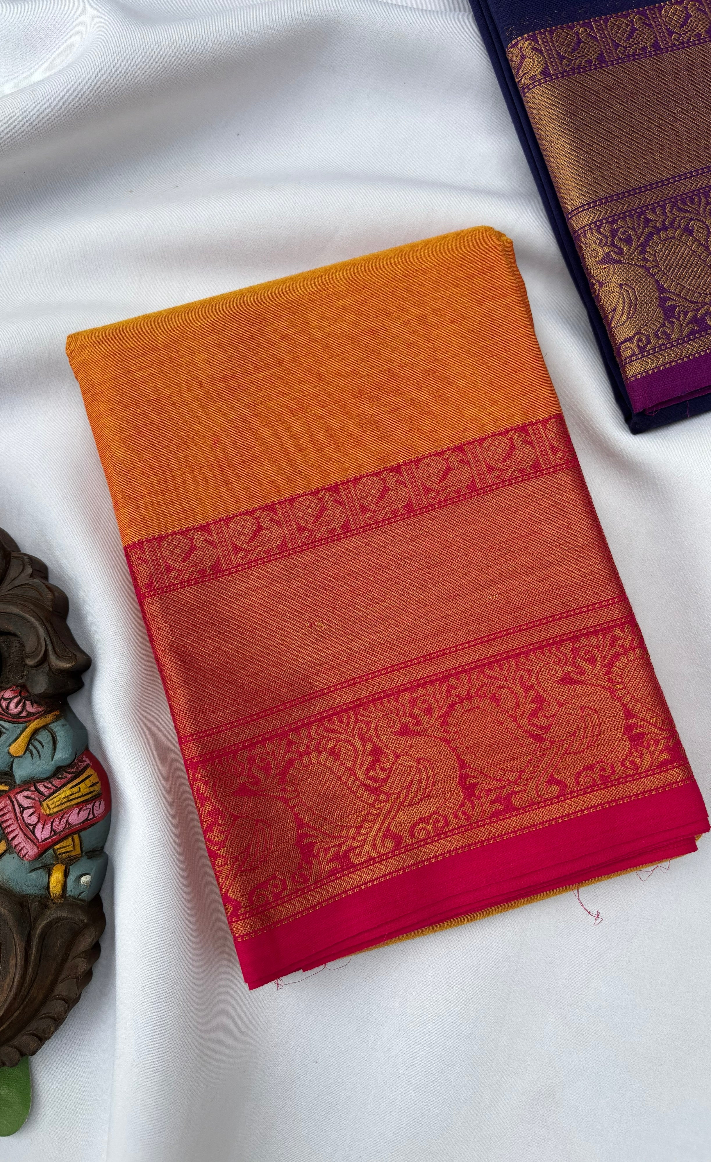 Chettinad Cotton Saree - Amber shade and Pink tone