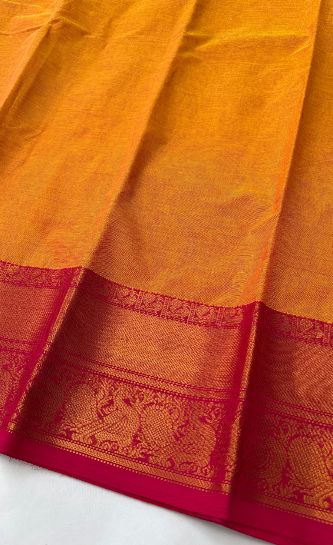 Chettinad Cotton Saree - Amber shade and Pink tone
