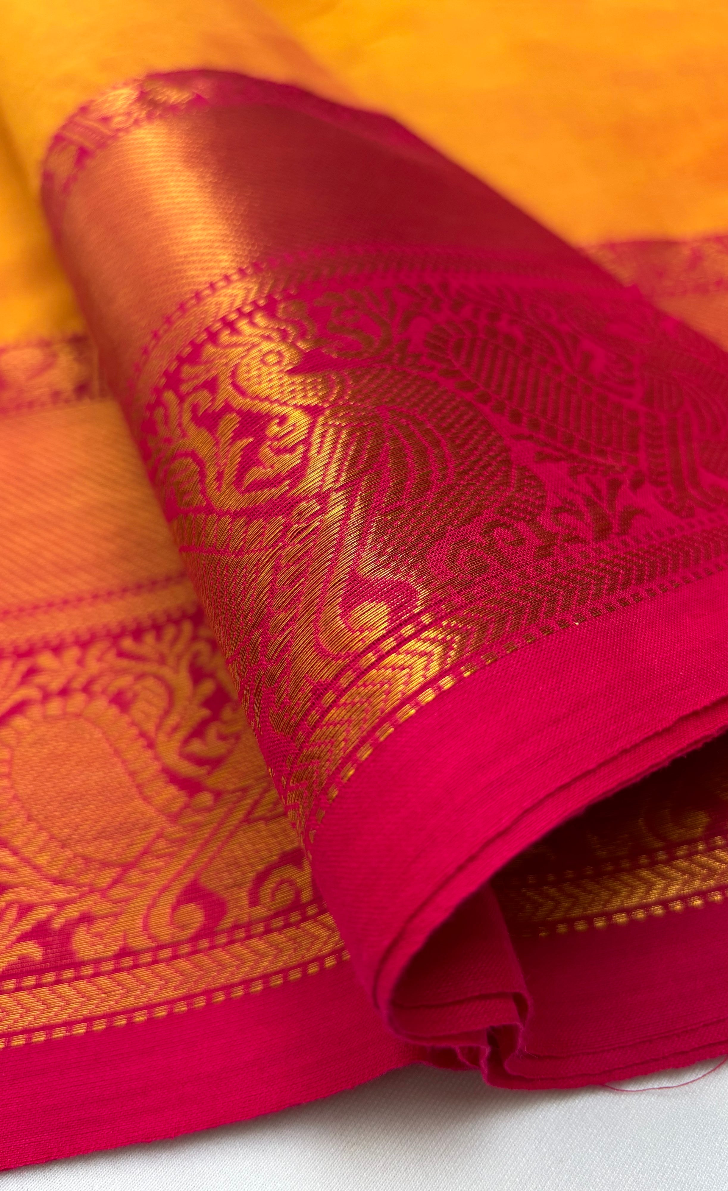 Chettinad Cotton Saree - Amber shade and Pink tone