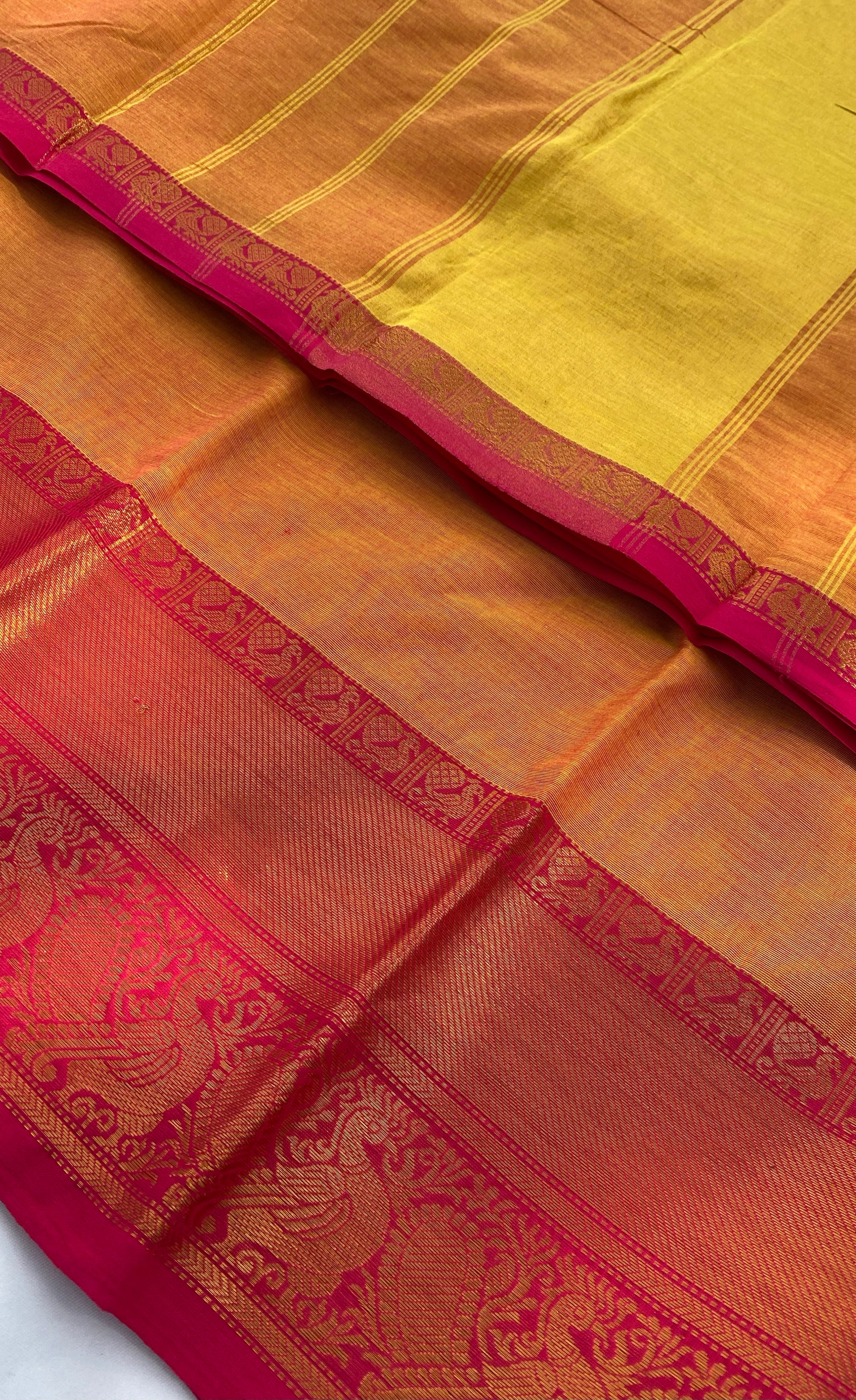 Chettinad Cotton Saree - Amber shade and Pink tone