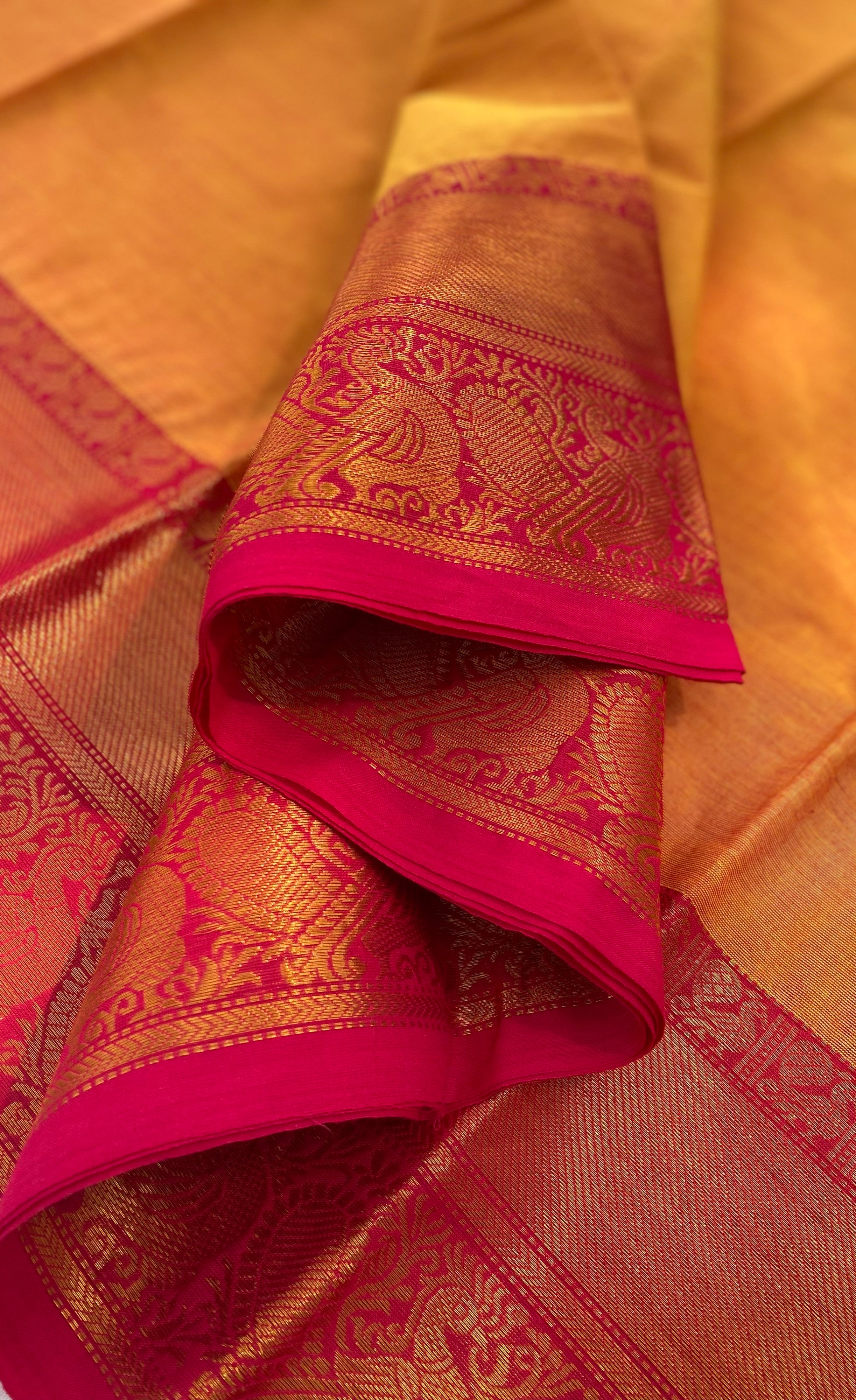 Chettinad Cotton Saree - Amber shade and Pink tone