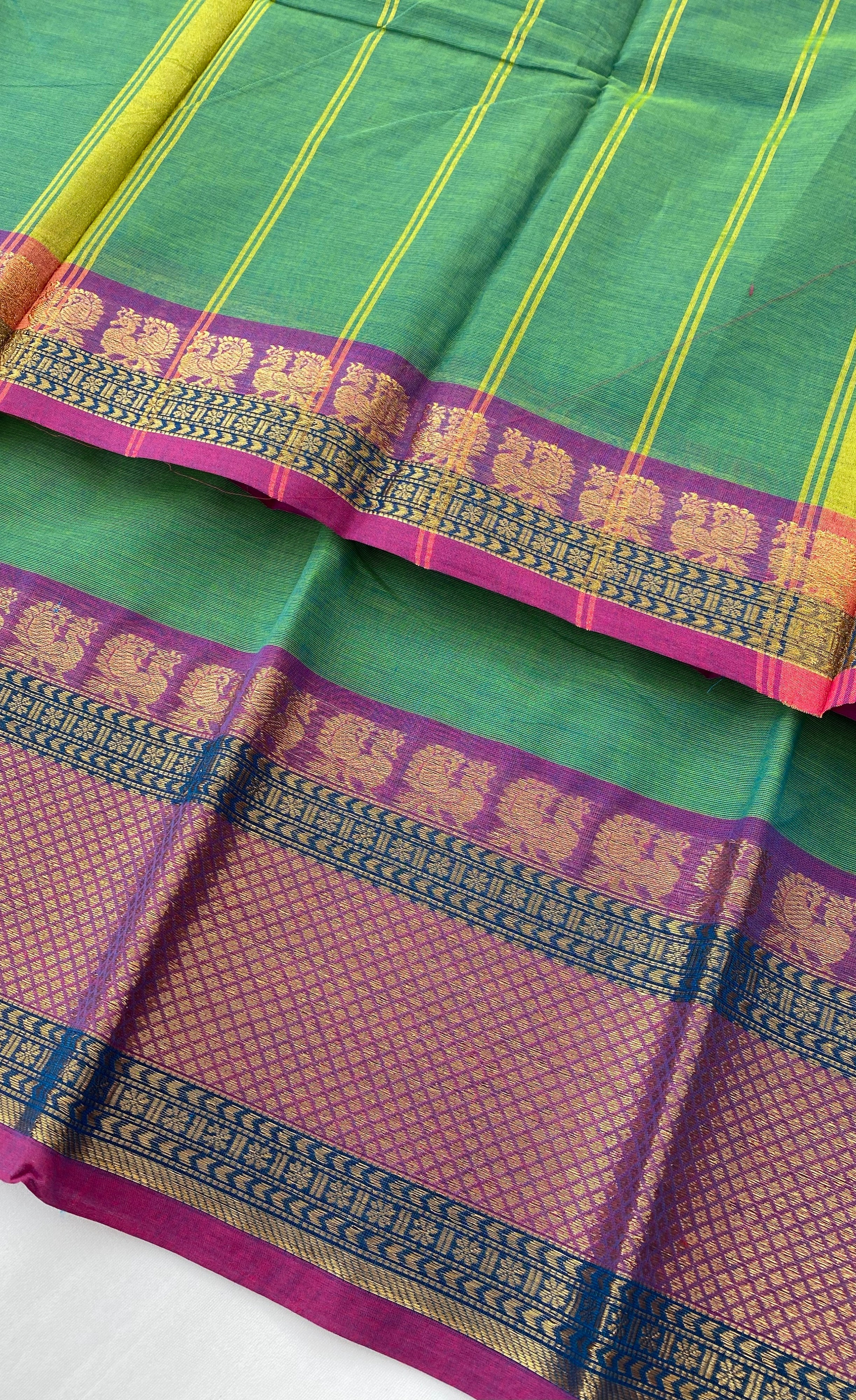 Chettinad Cotton Saree - Teal green tone and Pinkish purple shade