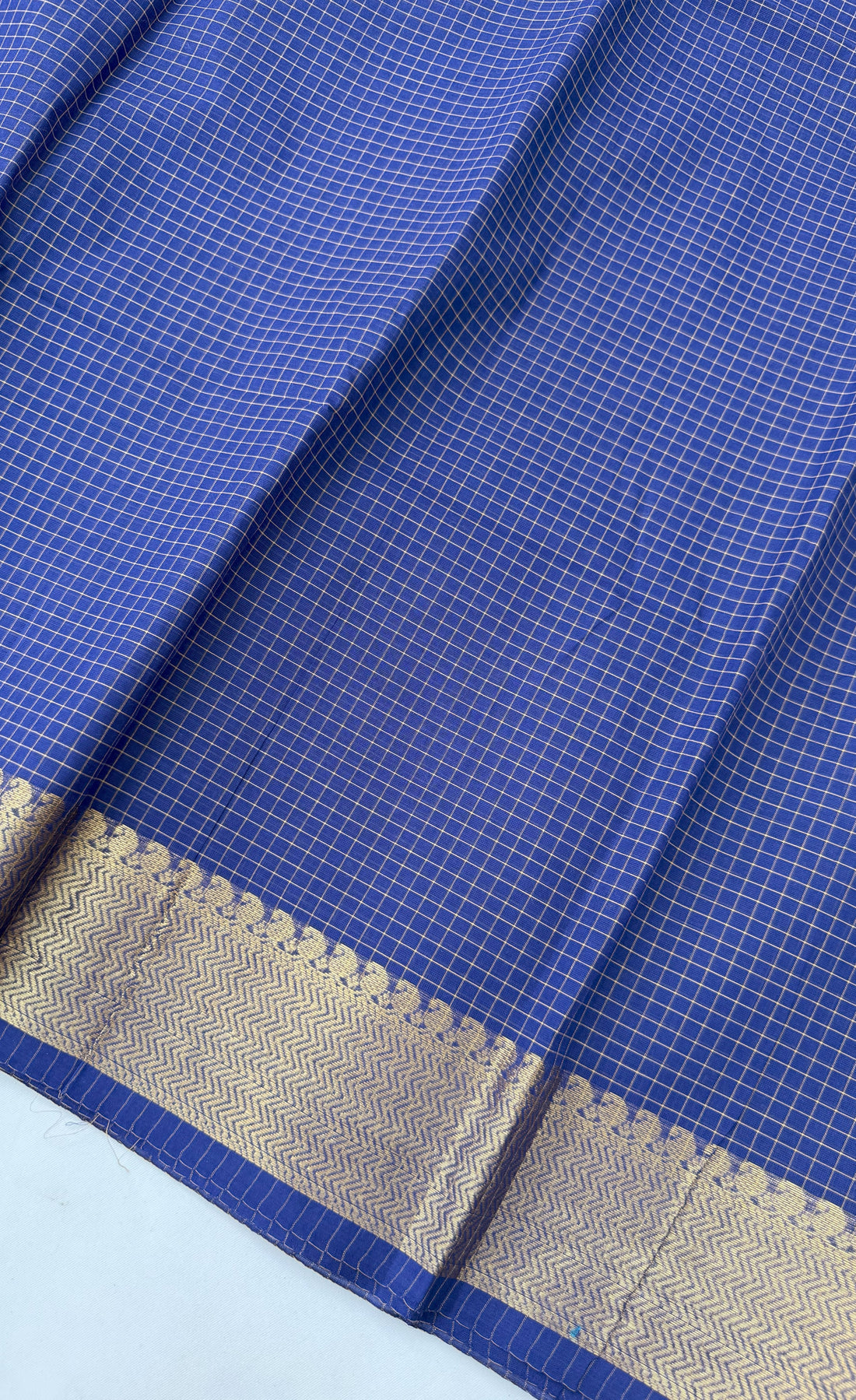 Chettinad Cotton Saree - Ink blue shade and Gold tone