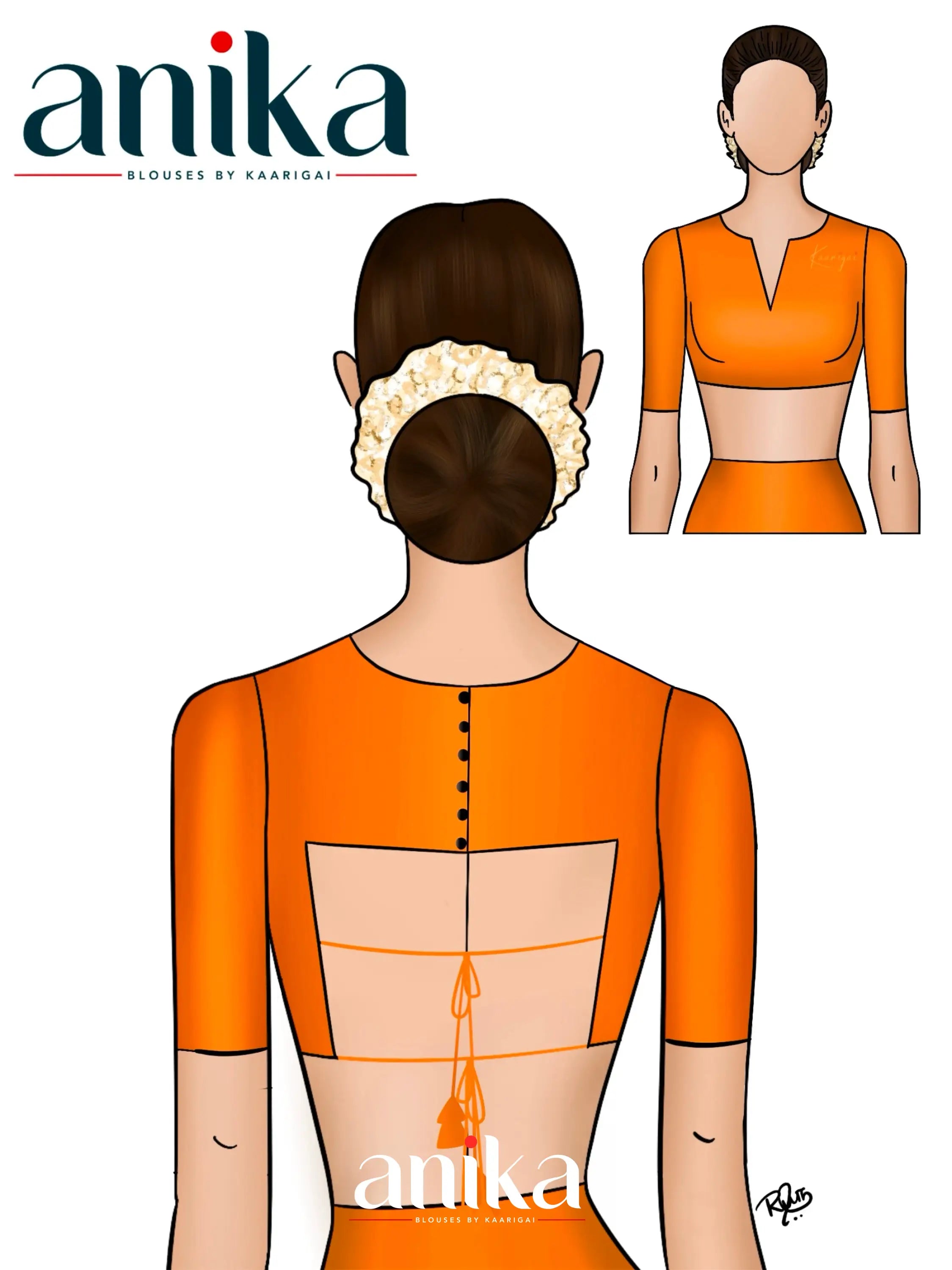 Black and Orange- Hand Block Printed Cotton Blouse