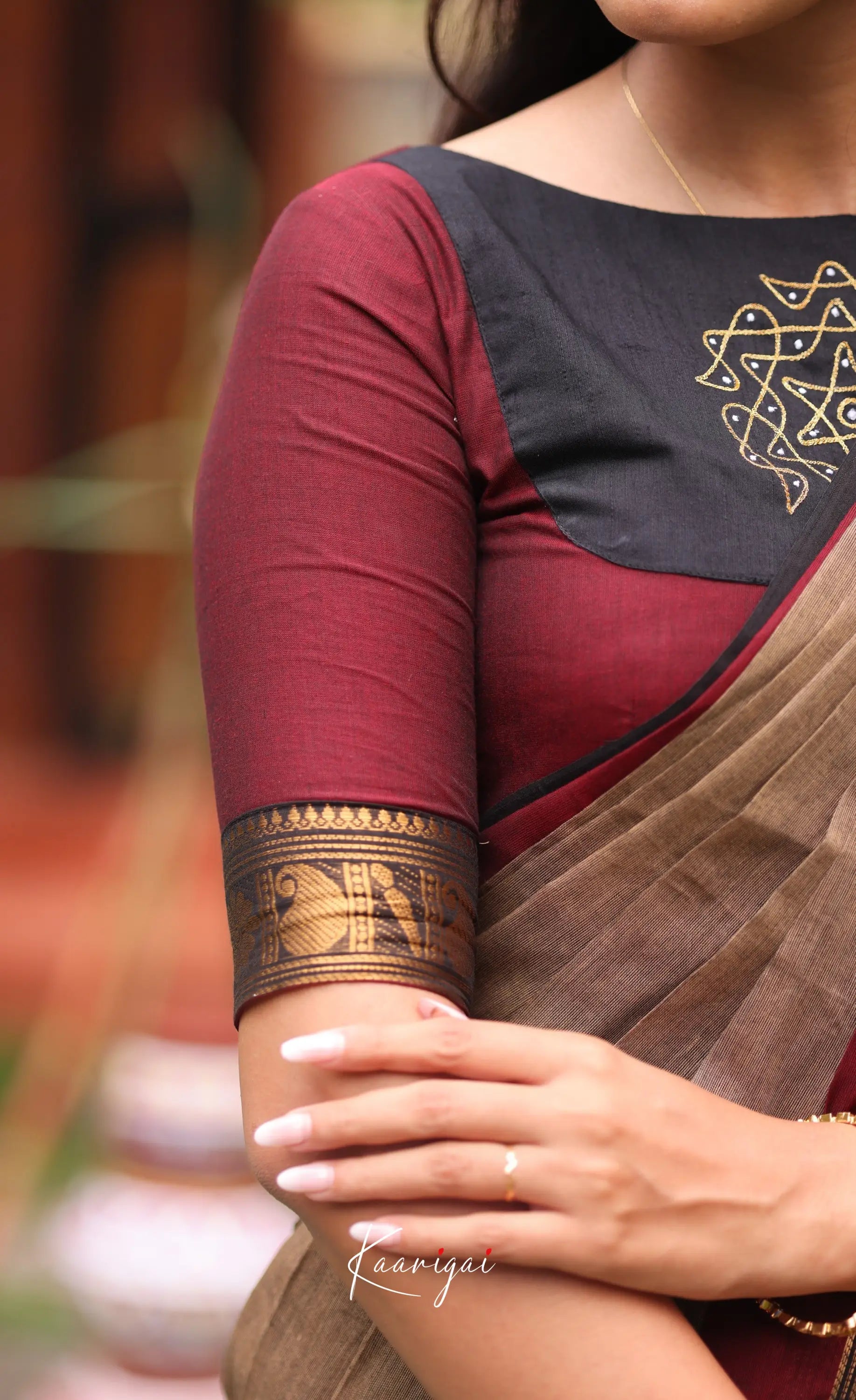 Chettinad Cotton Saree - Beige and Dark Maroon Sarees