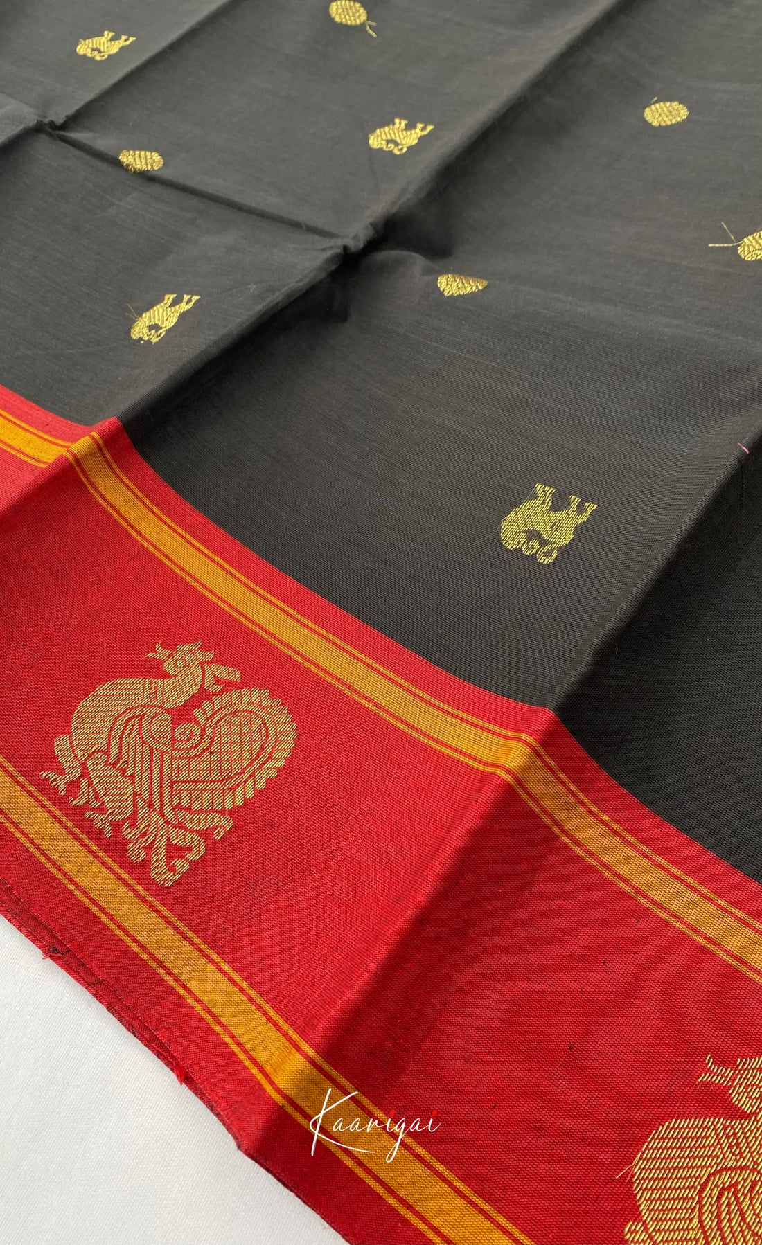 Chettinad Cotton Saree - Black with Reddish Maroon Sarees