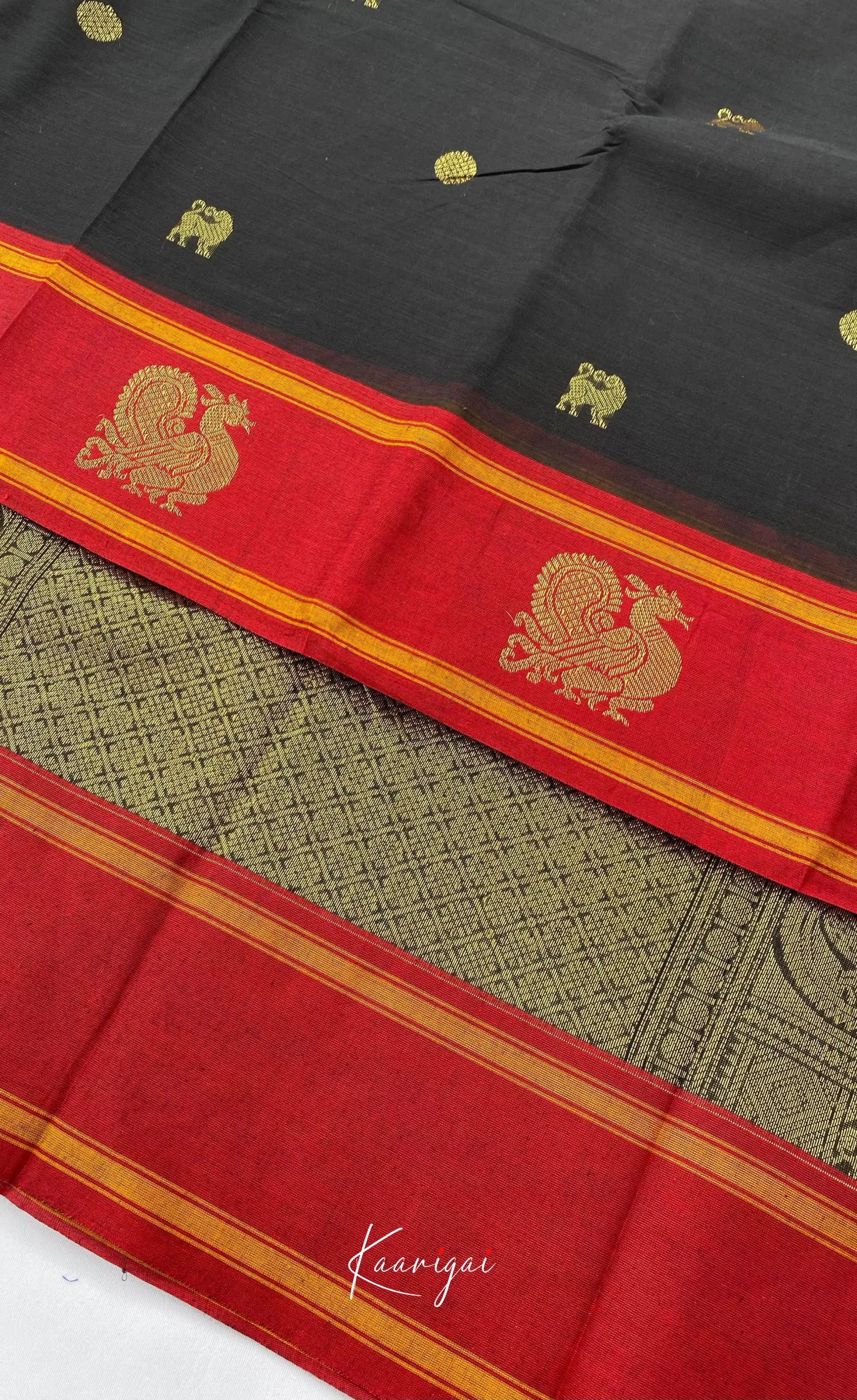 Chettinad Cotton Saree - Black with Reddish Maroon Sarees