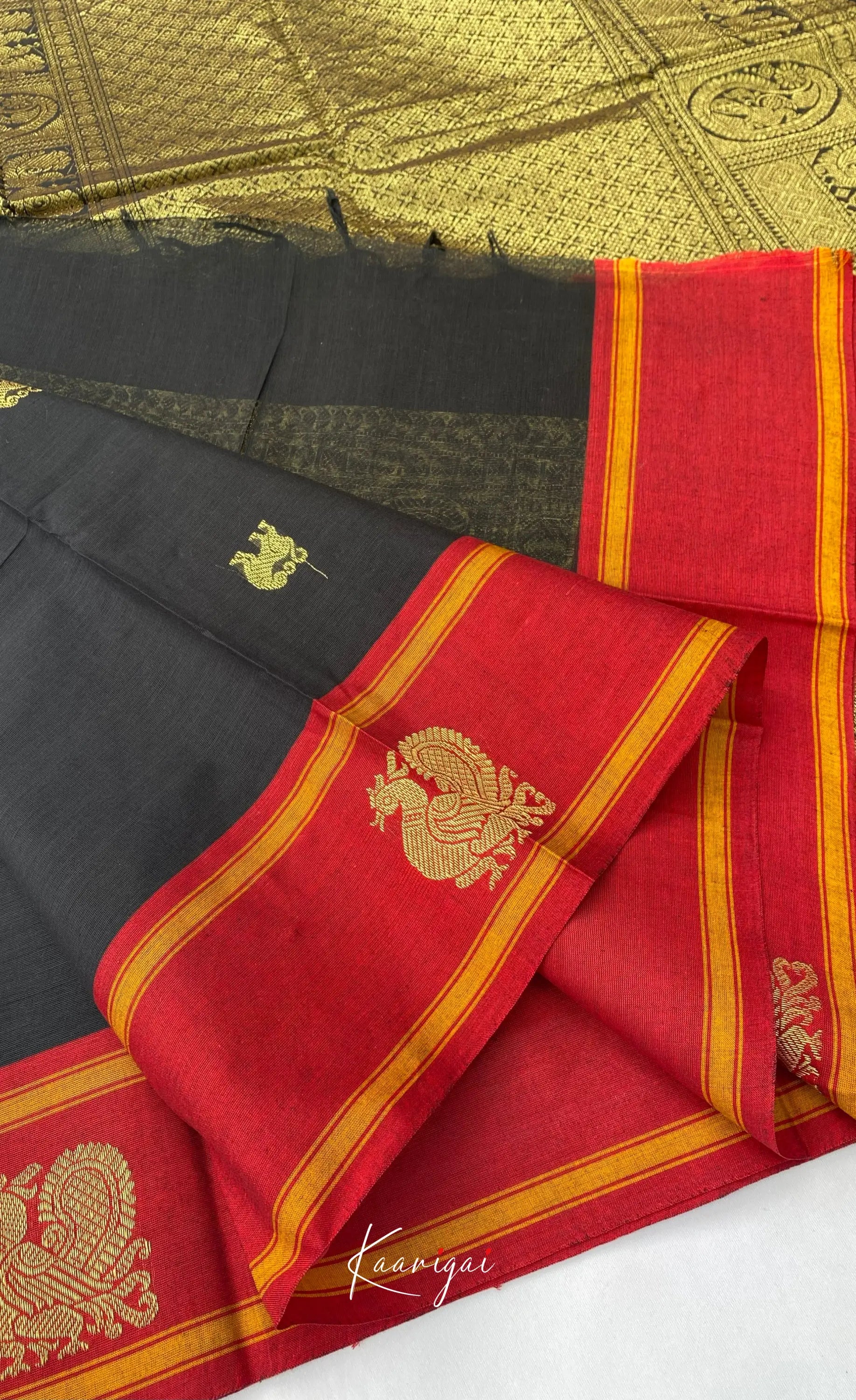 Chettinad Cotton Saree - Black with Reddish Maroon Sarees