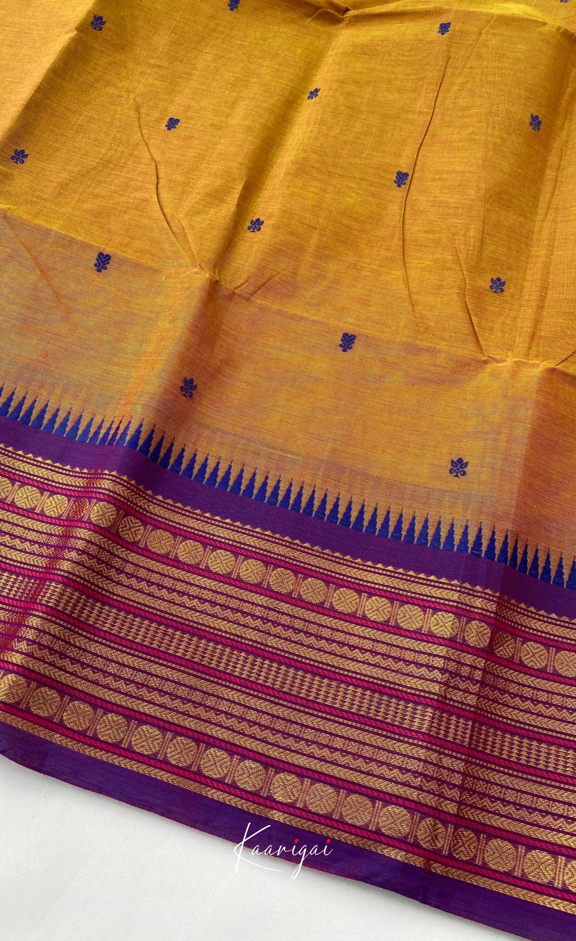 Chettinad Cotton Saree - Dark yellow with Violet Sarees