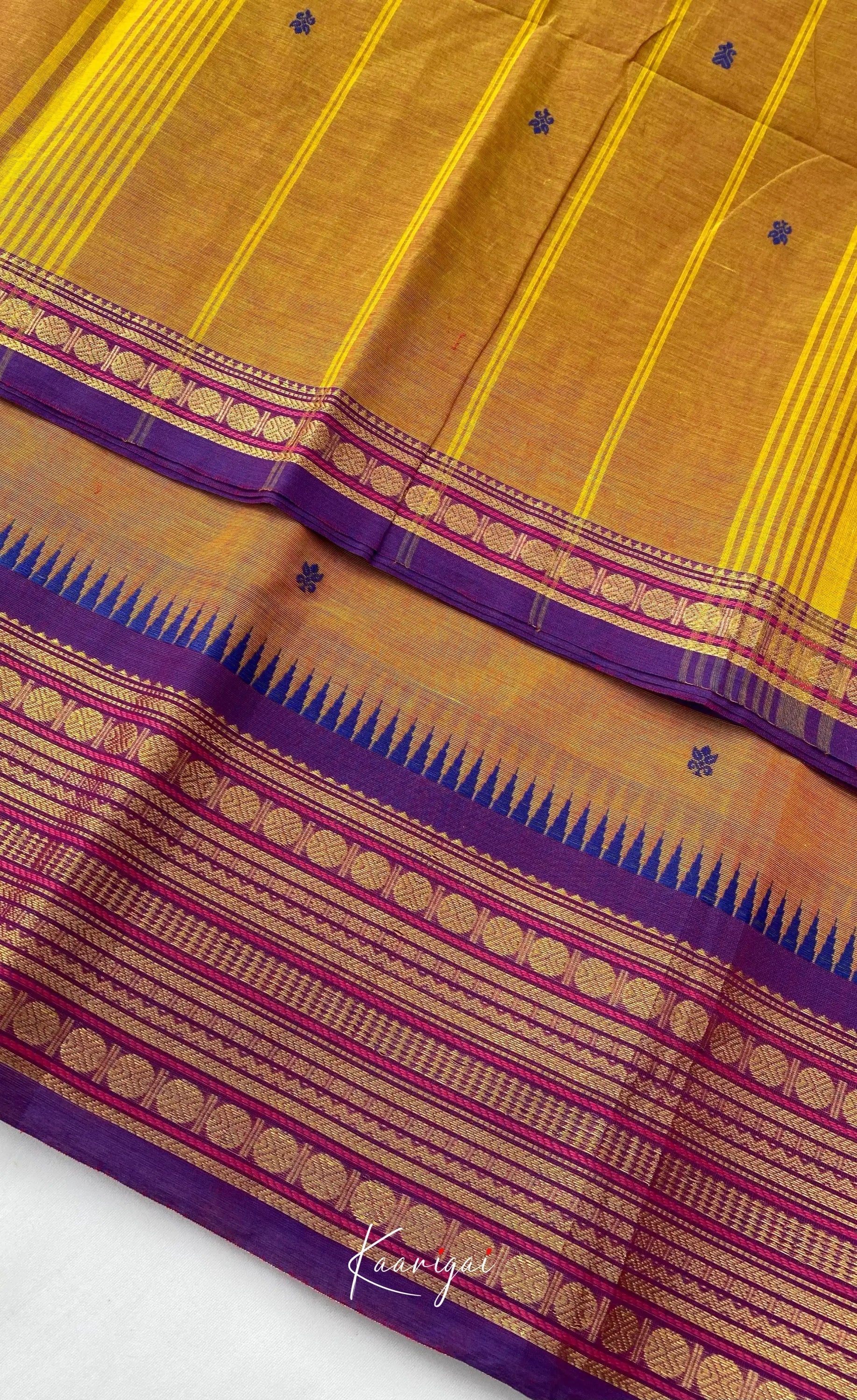 Chettinad Cotton Saree - Dark yellow with Violet Sarees