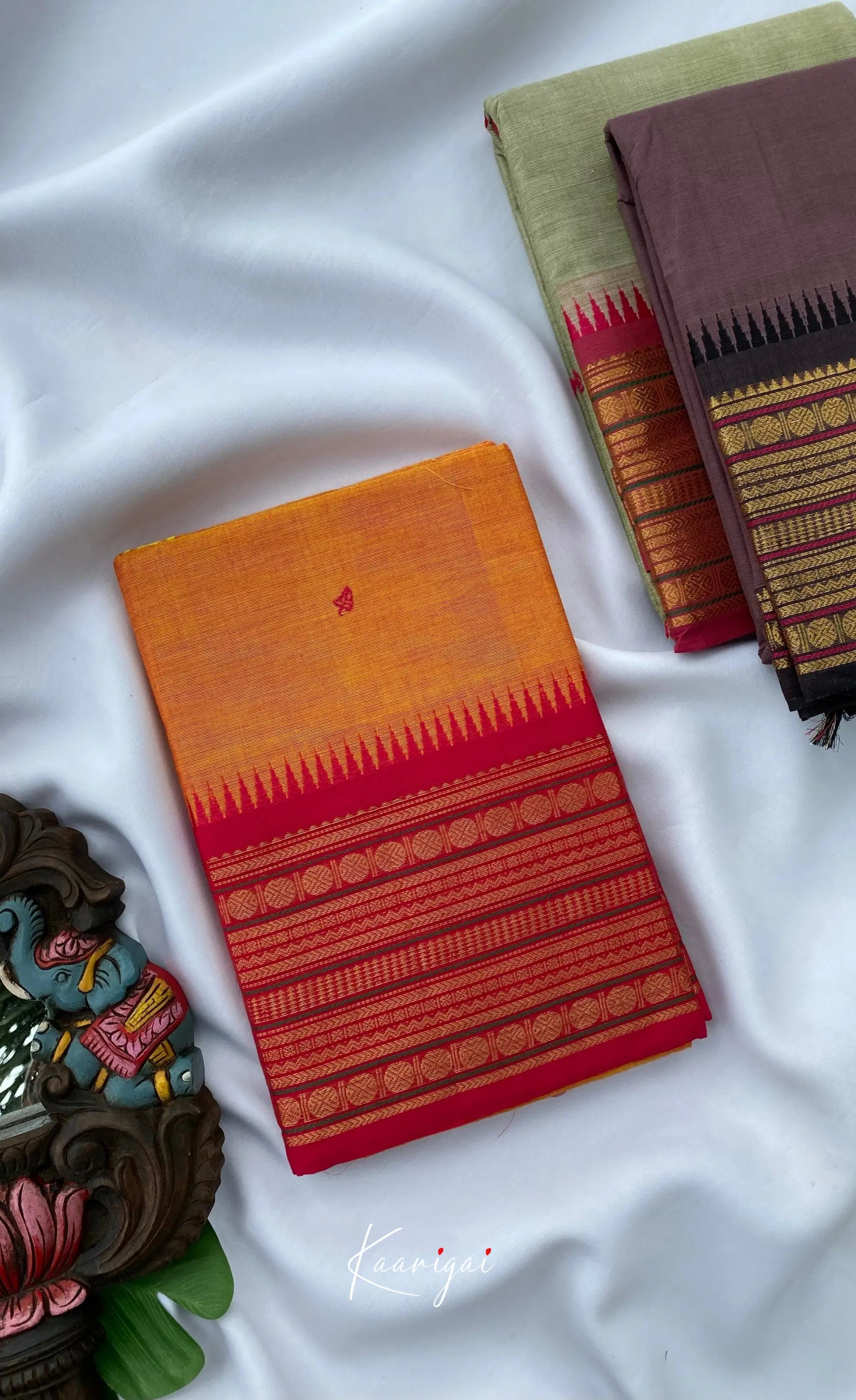 Chettinad Cotton Saree - Dual-tone yellow with Pink Sarees