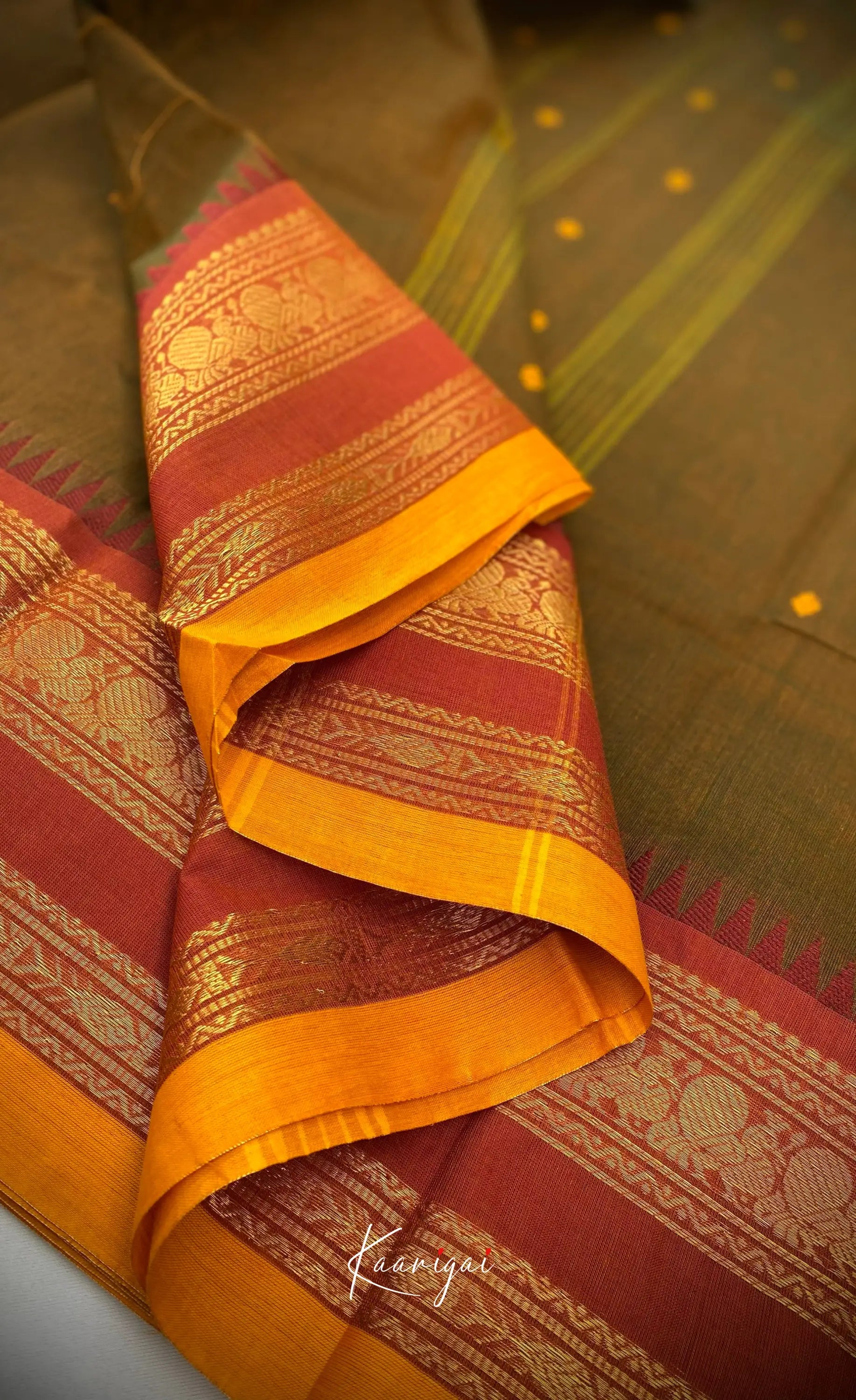 Chettinad Cotton Saree - Earthy brown shade and Maroon tone Sarees
