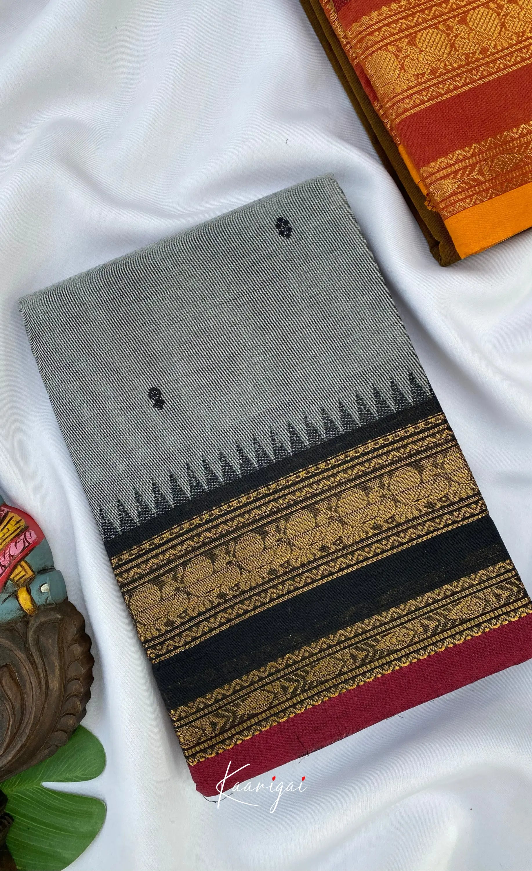 Chettinad Cotton Saree - Grey tone and Black shade Sarees