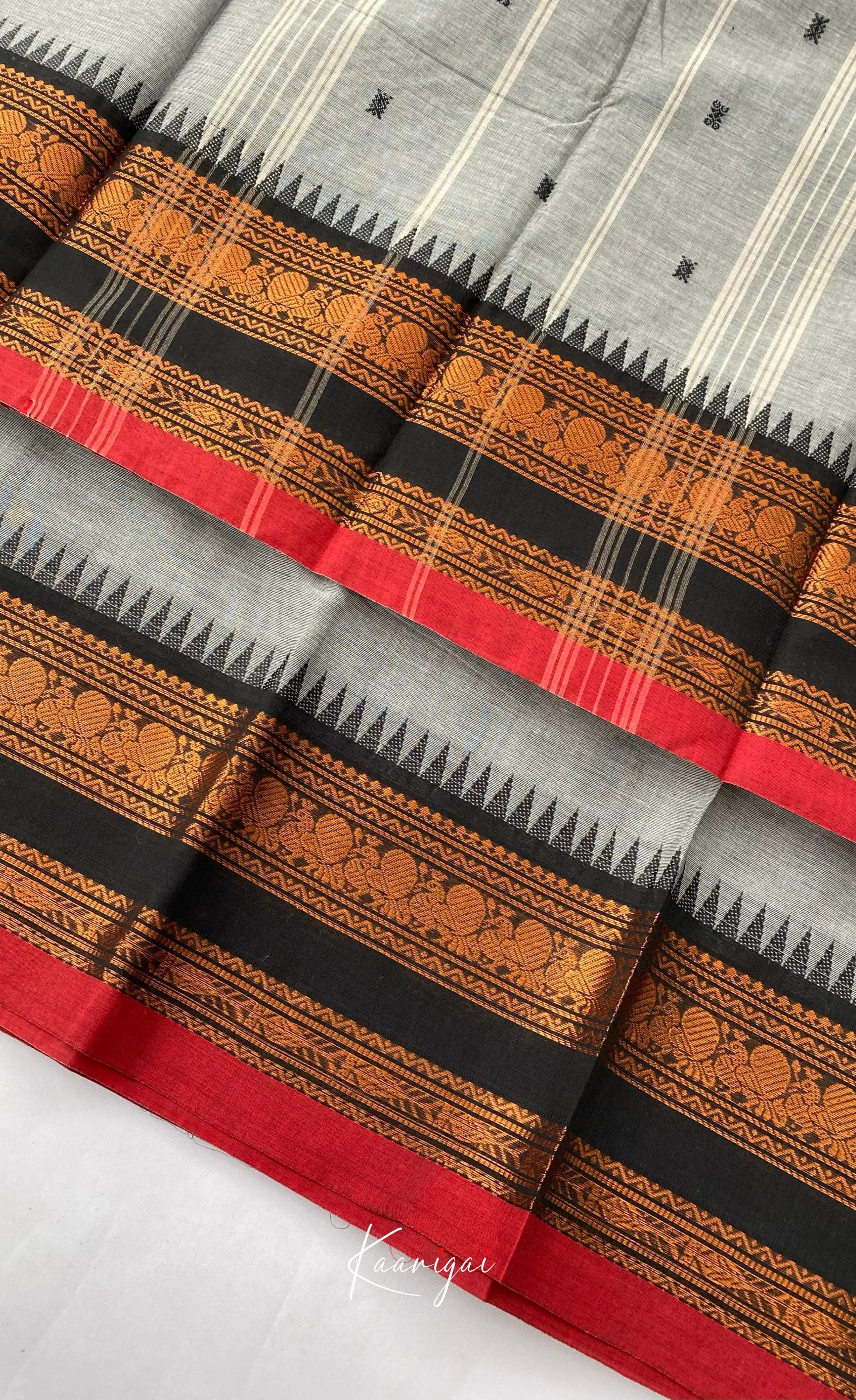Chettinad Cotton Saree - Grey tone and Black shade Sarees