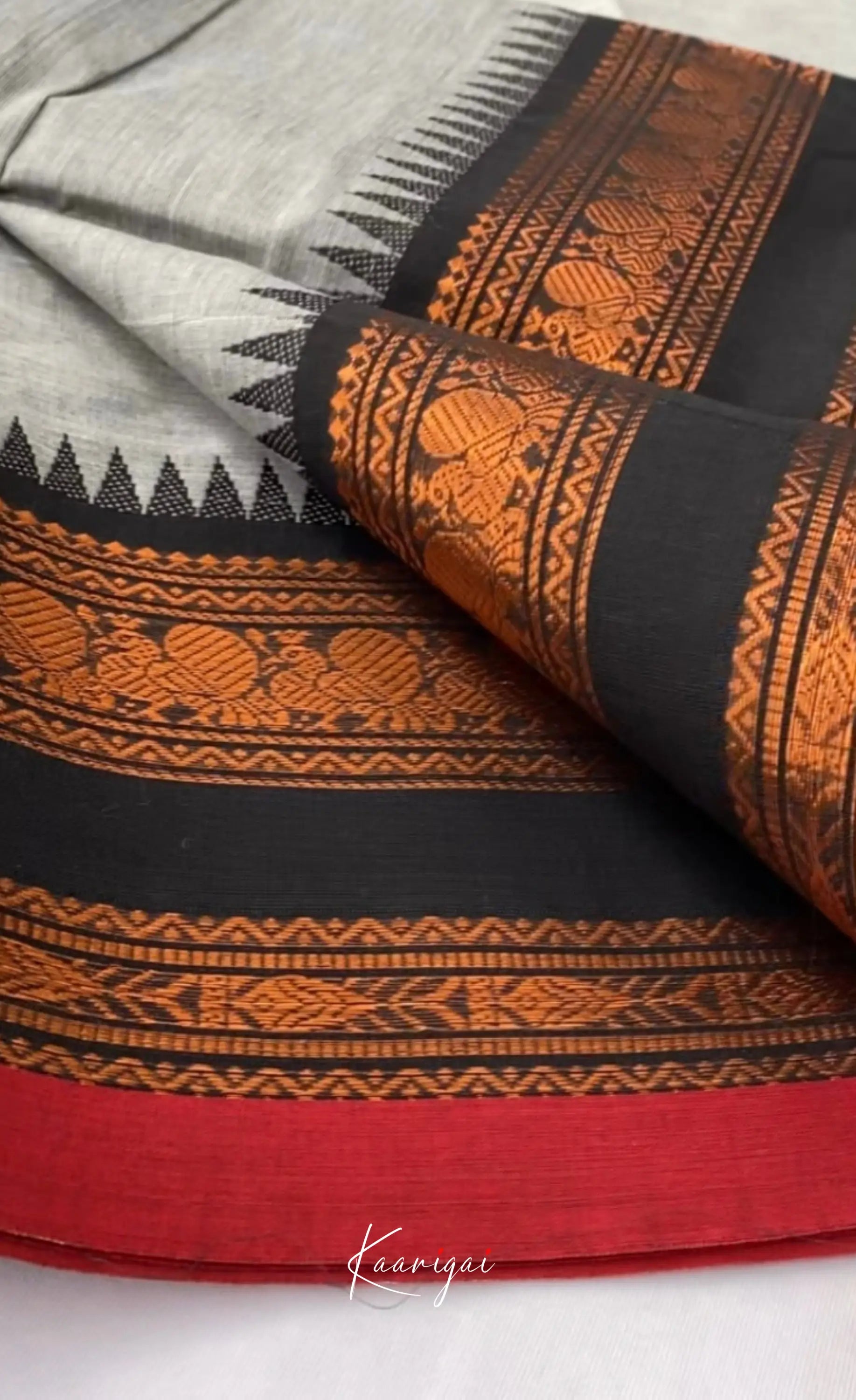 Chettinad Cotton Saree - Grey tone and Black shade Sarees