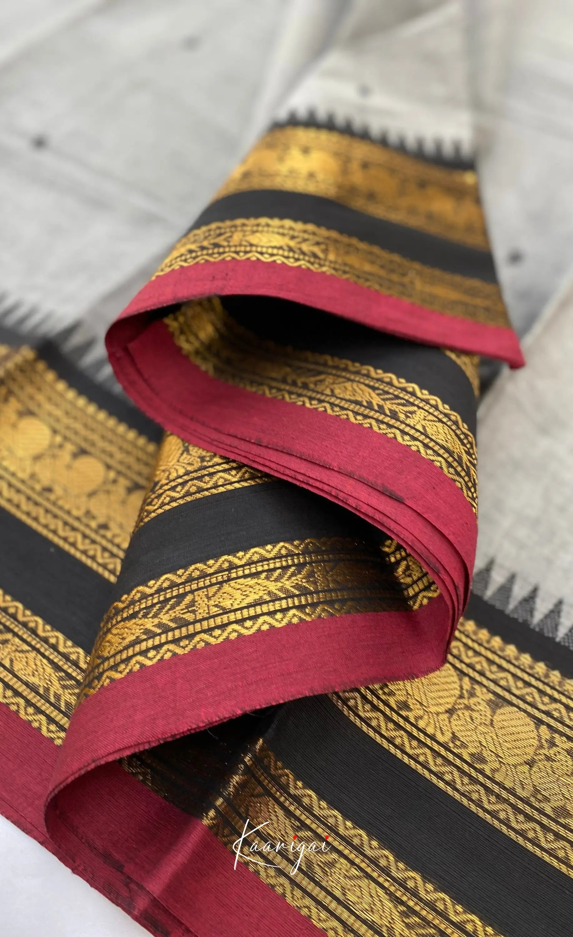 Chettinad Cotton Saree - Grey tone and Black shade Sarees