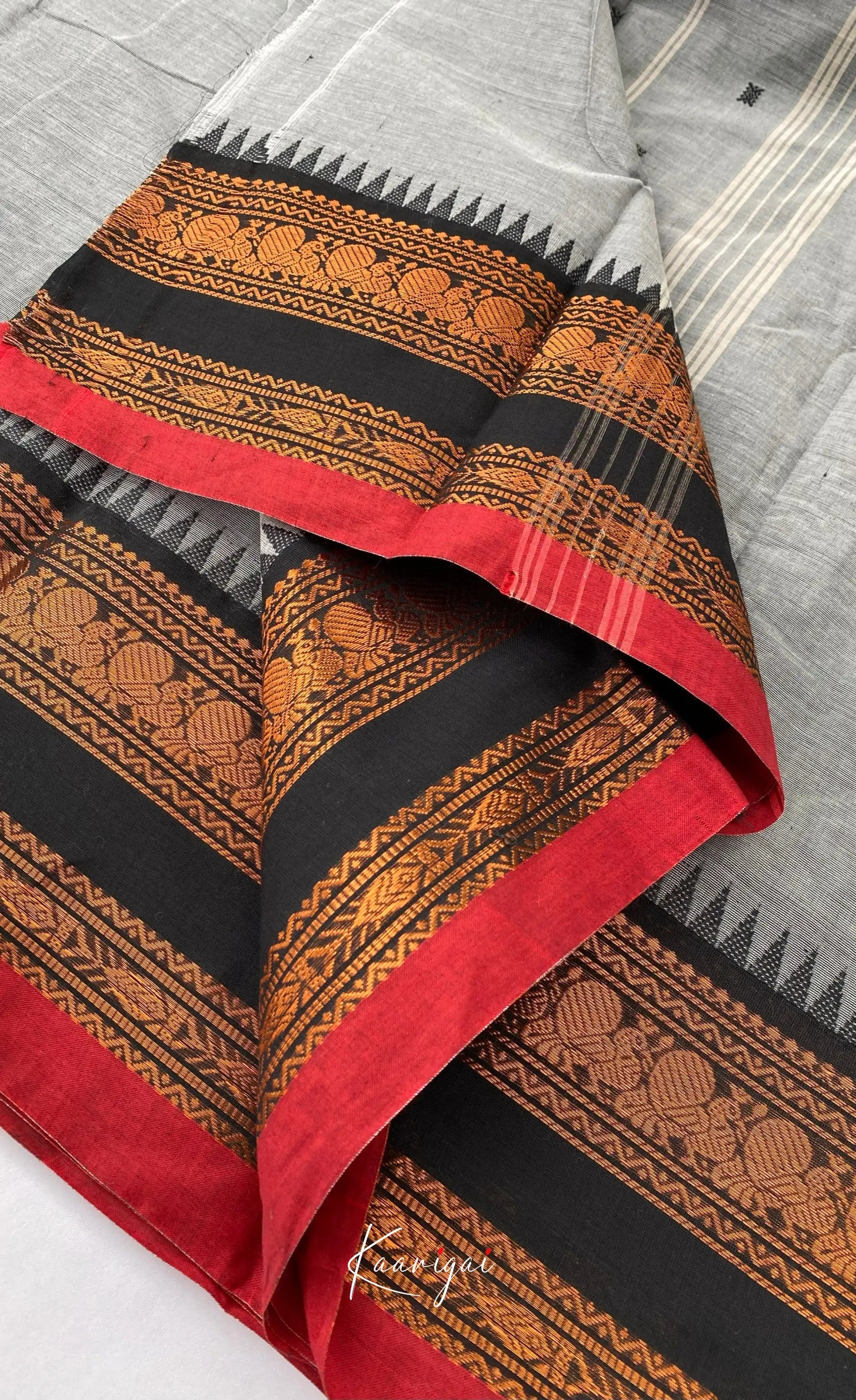 Chettinad Cotton Saree - Grey tone and Black shade Sarees