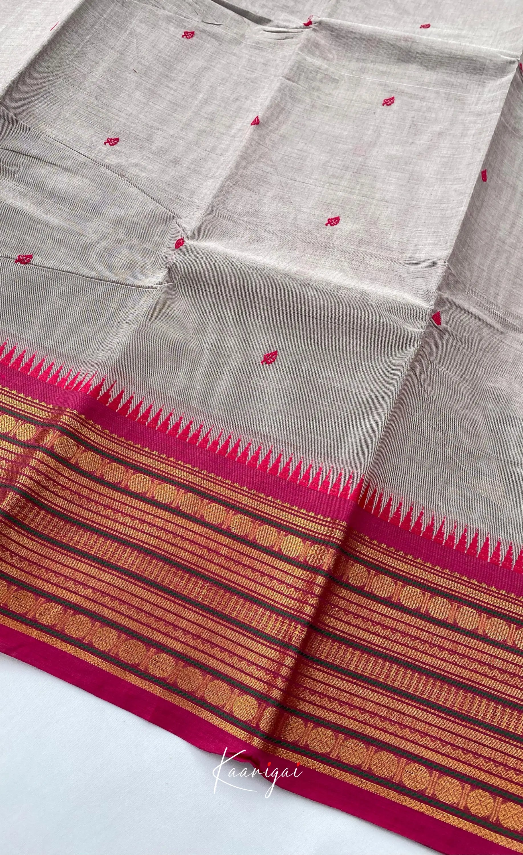 Chettinad Cotton Saree - Light Grey with Magenta Pink Sarees