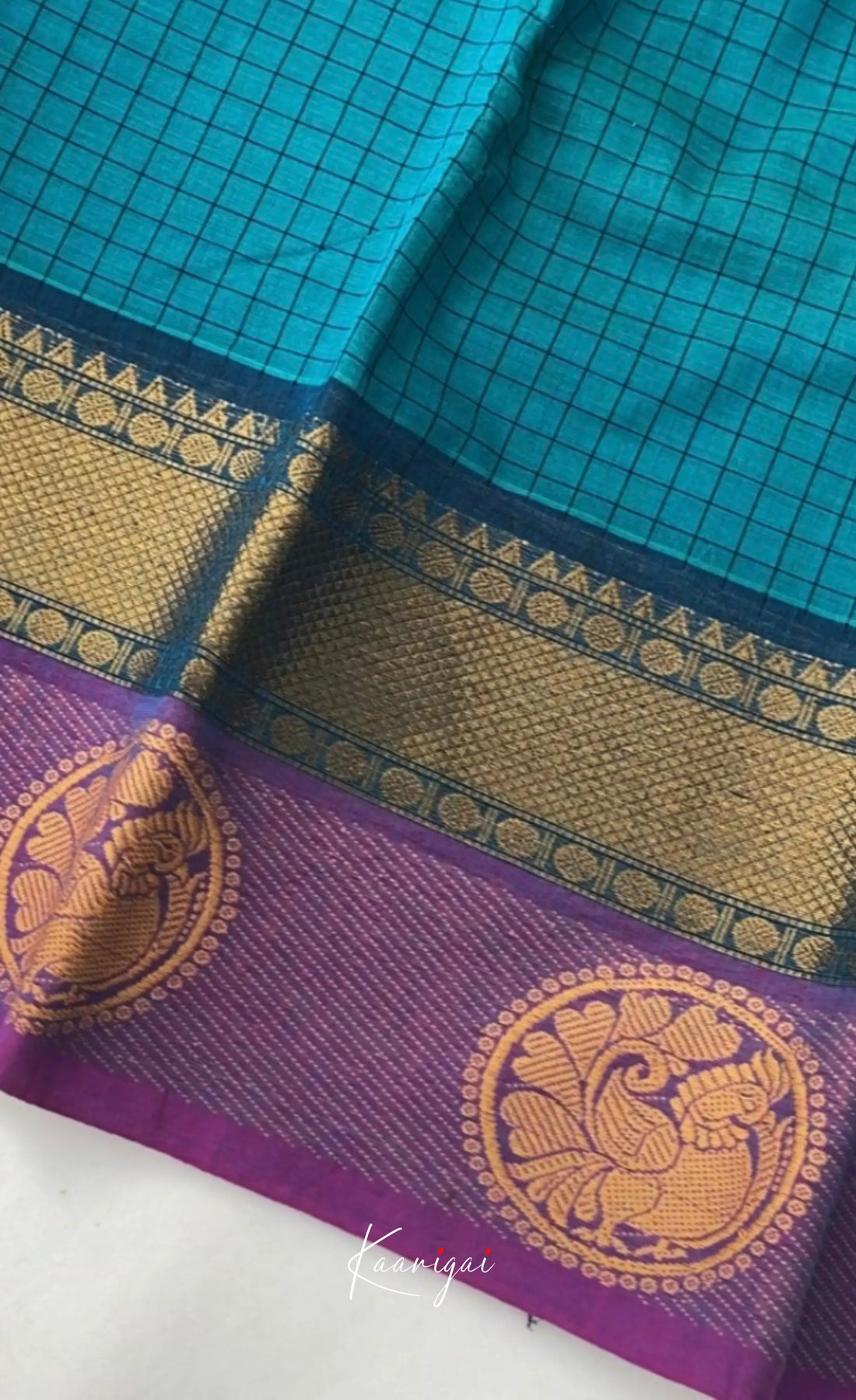 Chettinad Cotton Saree - Teal blue shade and Purple tone Sarees