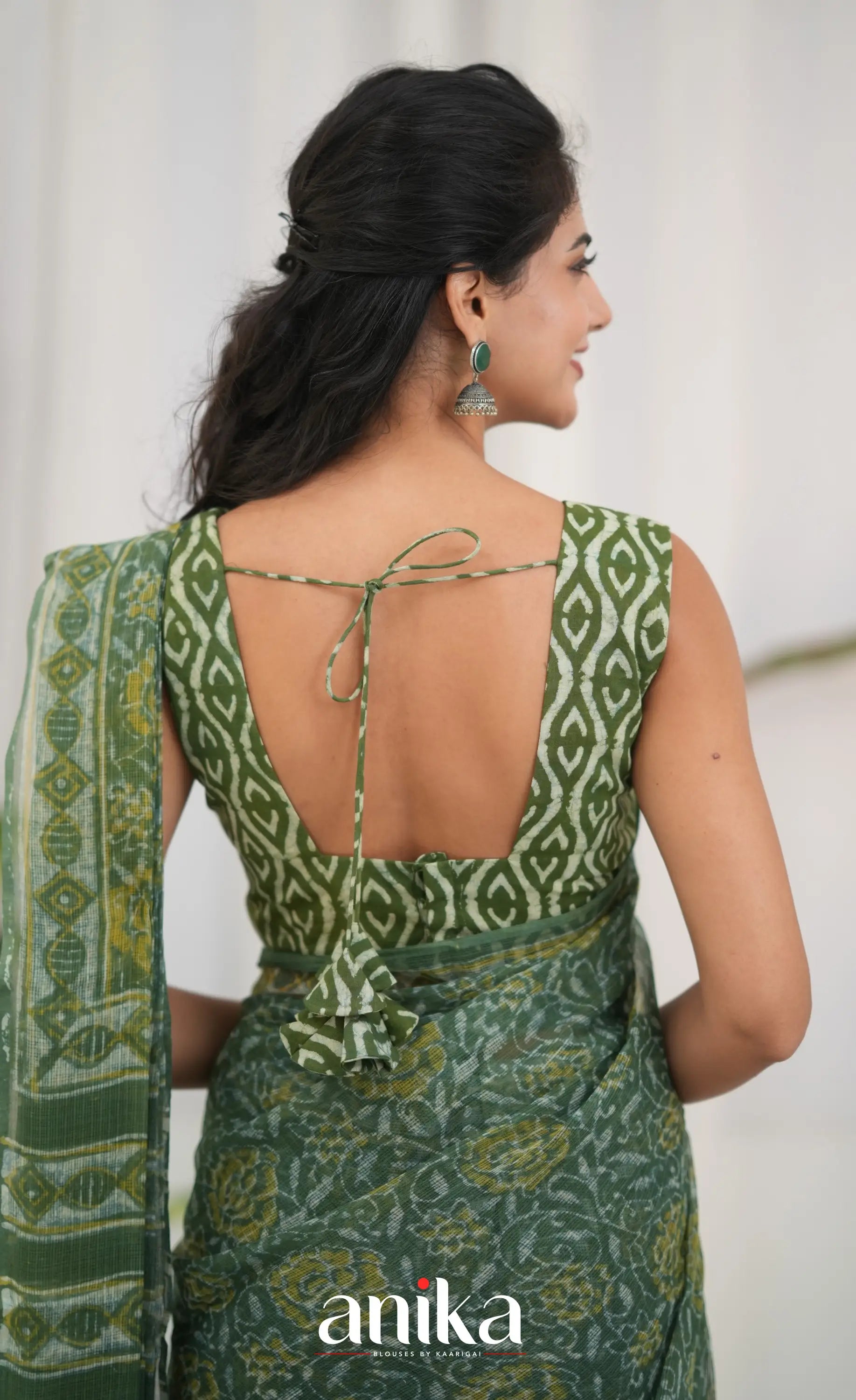 Dark Olive Green- Hand Block Printed Cotton Blouse