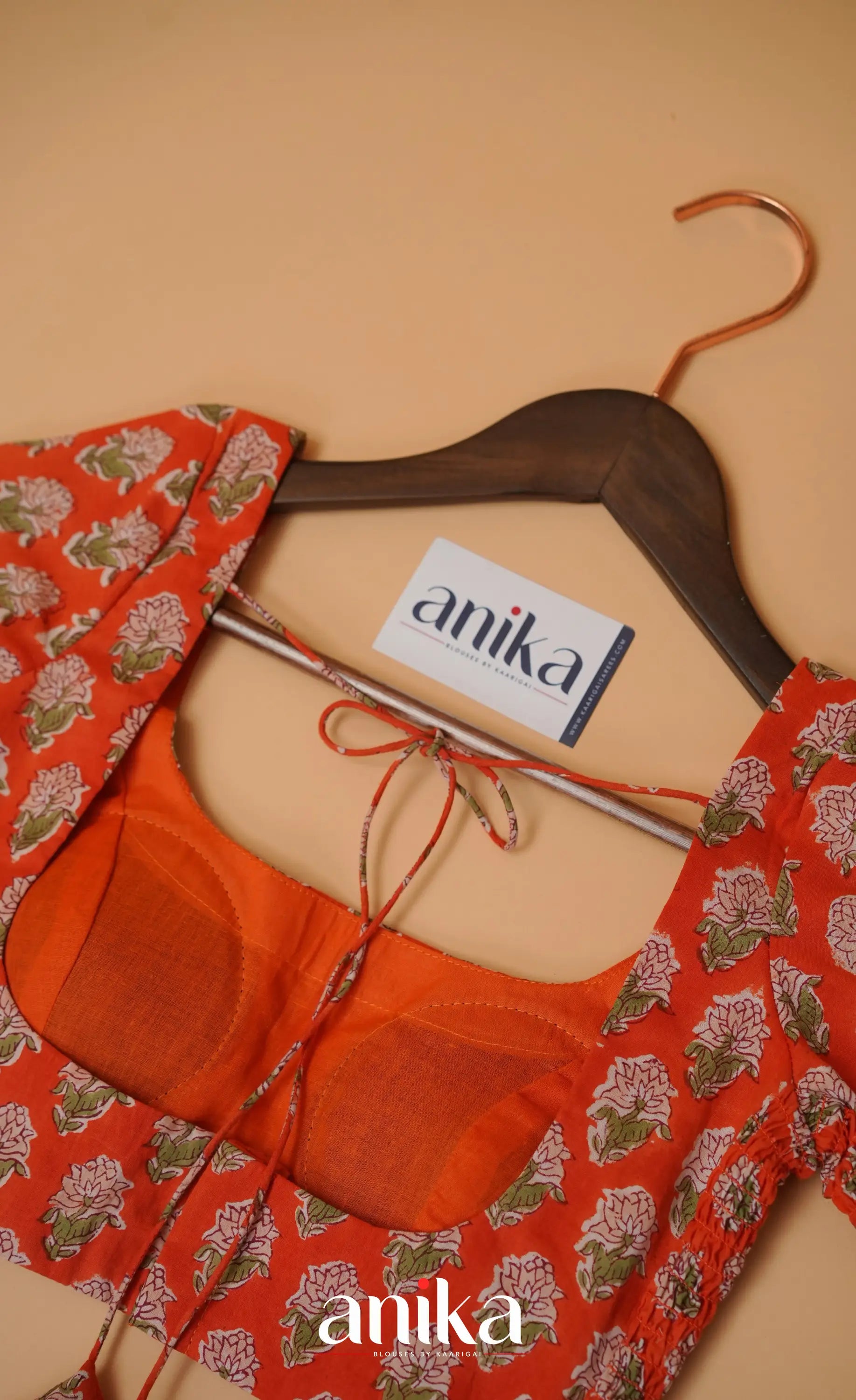 Jaipur Hand Block Printed Stretchable Blouse - orange shade