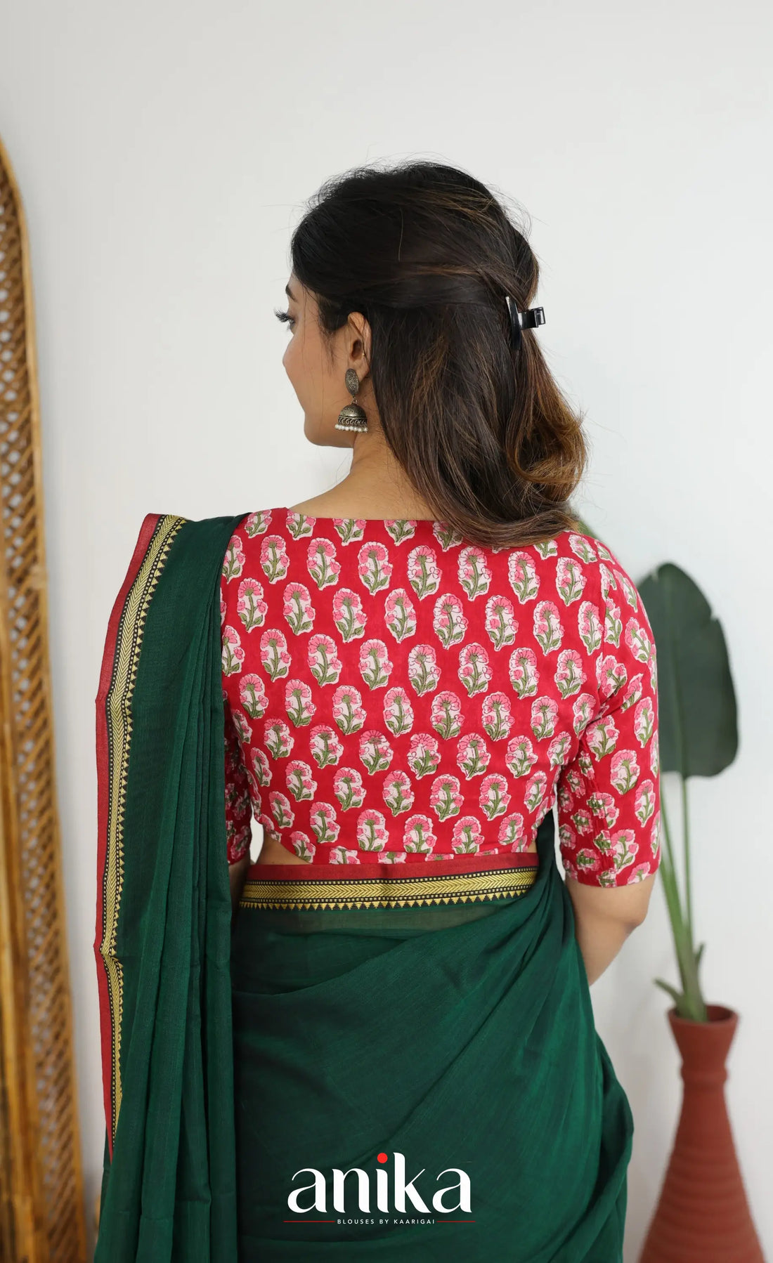 Jaipur Hand Block Printed Stretchable Blouse - Red shade