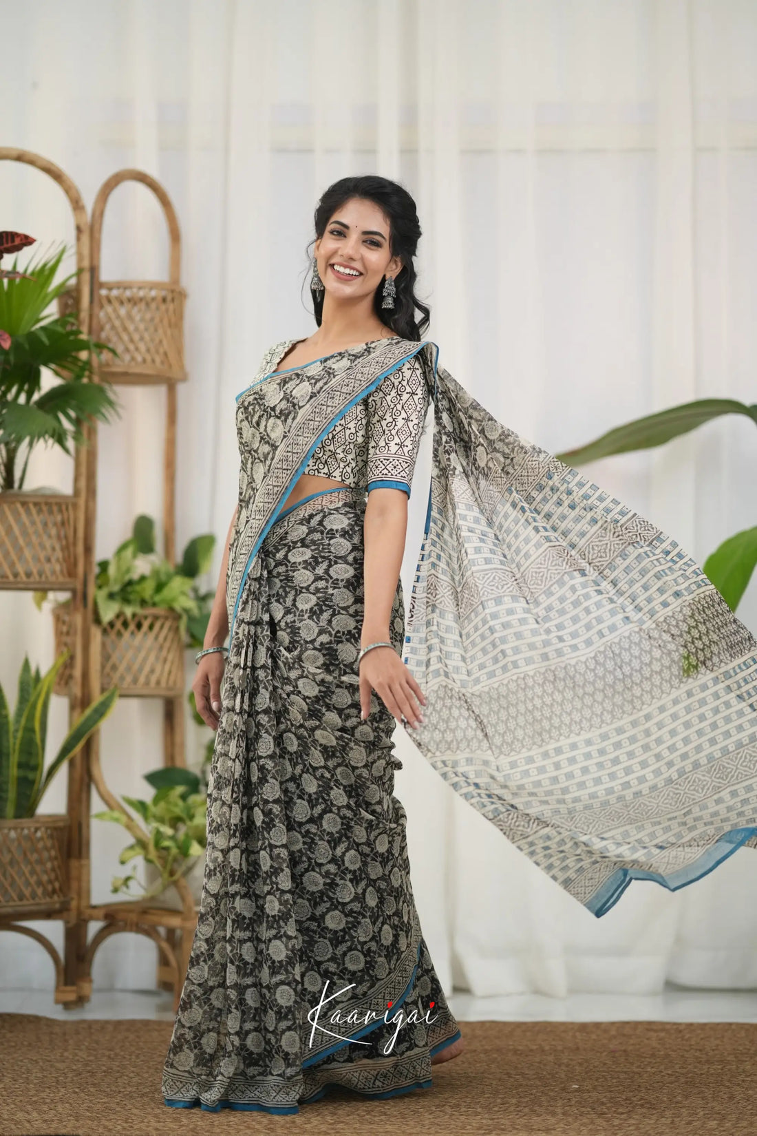 Kamali Kota Saree - Black and Sky Blue Sarees