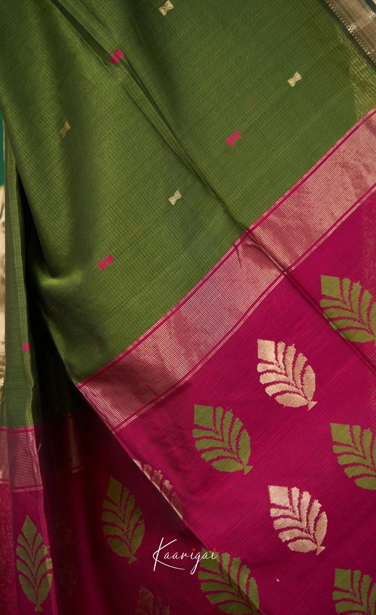 Maanvi Maheswari Silk Cotton Saree - Henna green and Pinkish maroon - Sarees