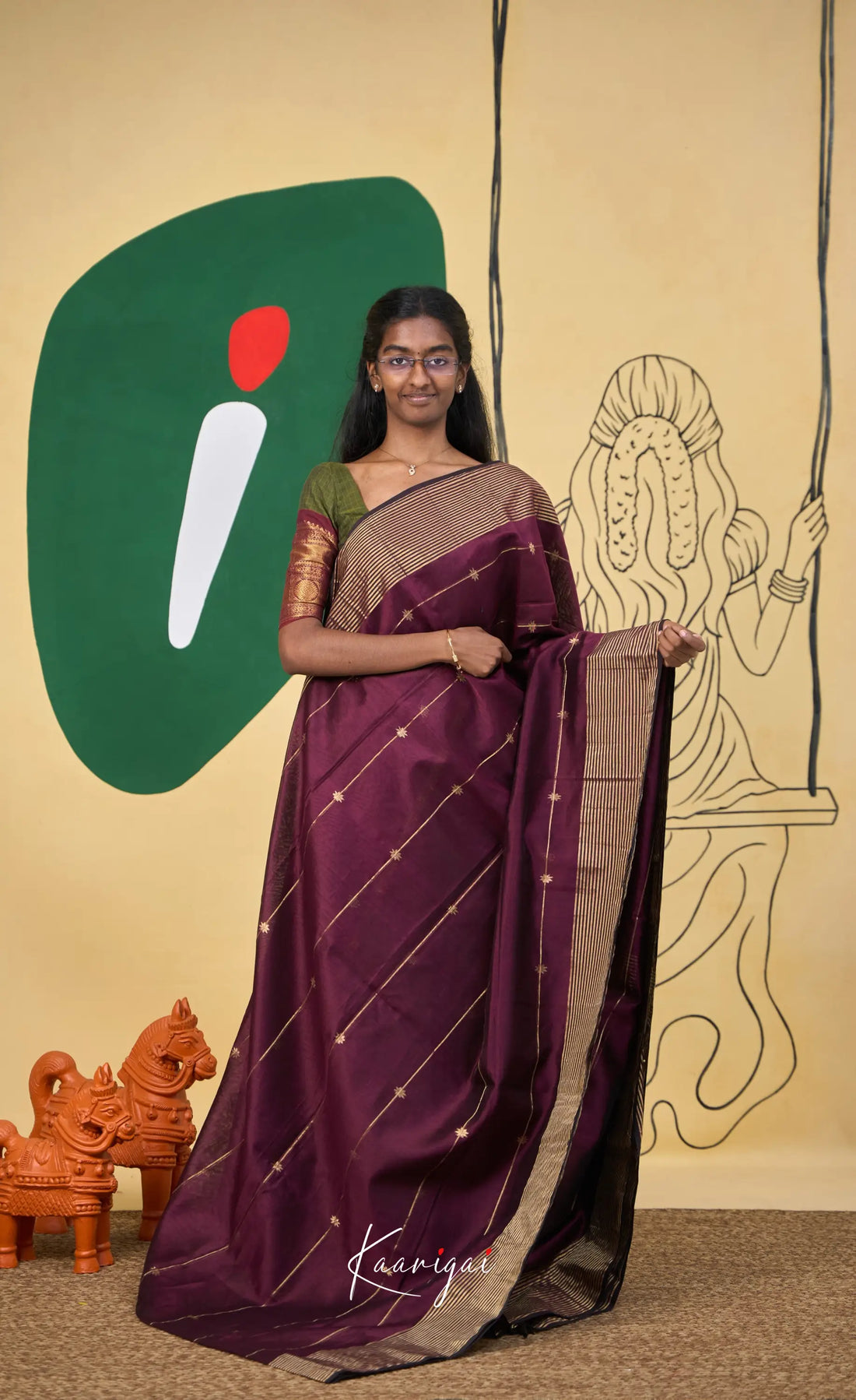 Maanvi Maheswari Silk Cotton Saree - Maroonish wine - Sarees