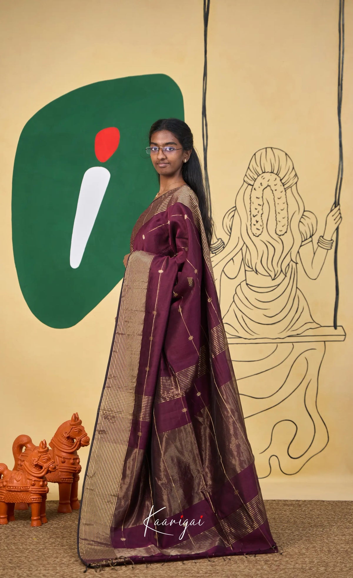 Maanvi Maheswari Silk Cotton Saree - Maroonish wine - Sarees