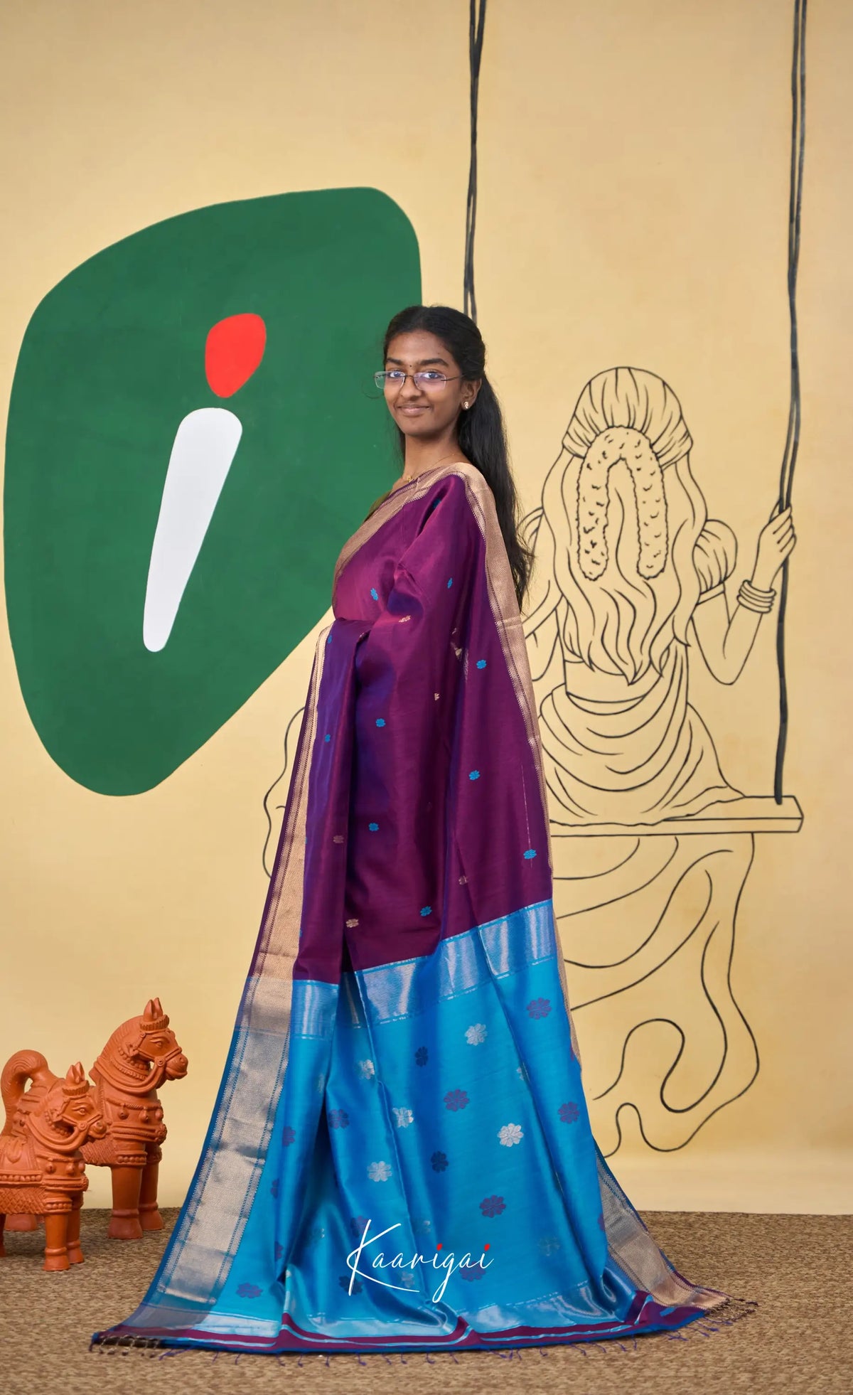 Maanvi Maheswari Silk Cotton Saree - Puple and Bright blue - Sarees