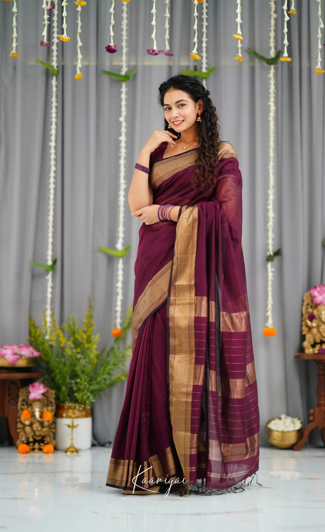 Maanvi Maheswari Silk Cotton Saree - Wine Sarees