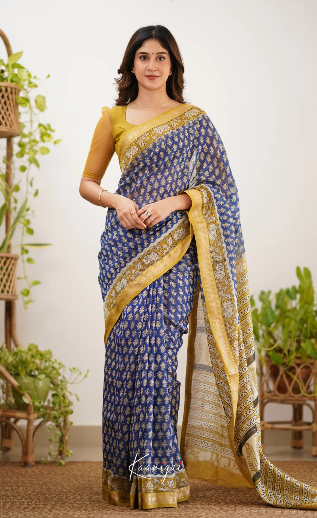 Mayuri Maheswari Saree - Ink Blue And Mustard Sarees