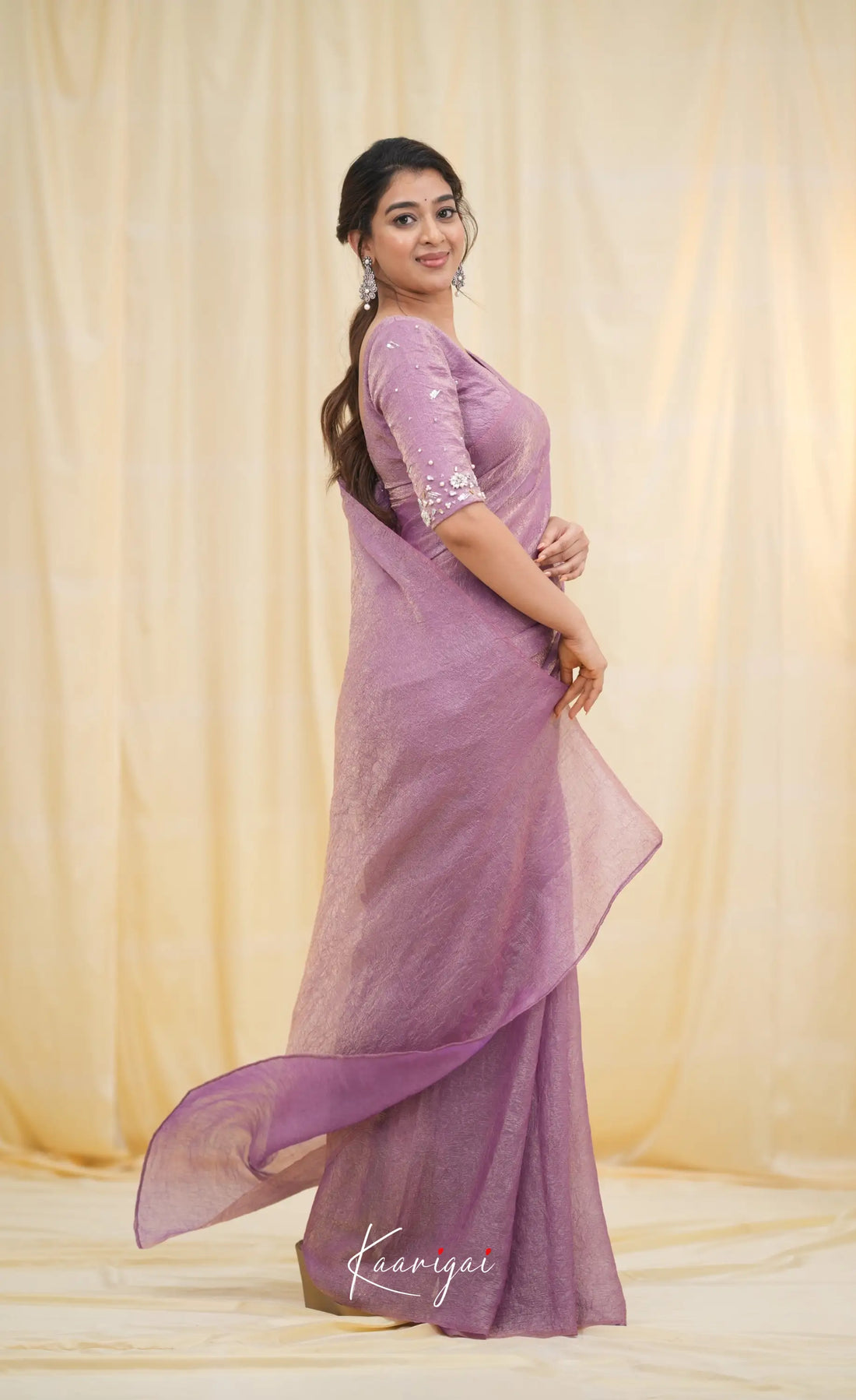 Nakshatra Metallic Crush Saree - Lavender Sarees