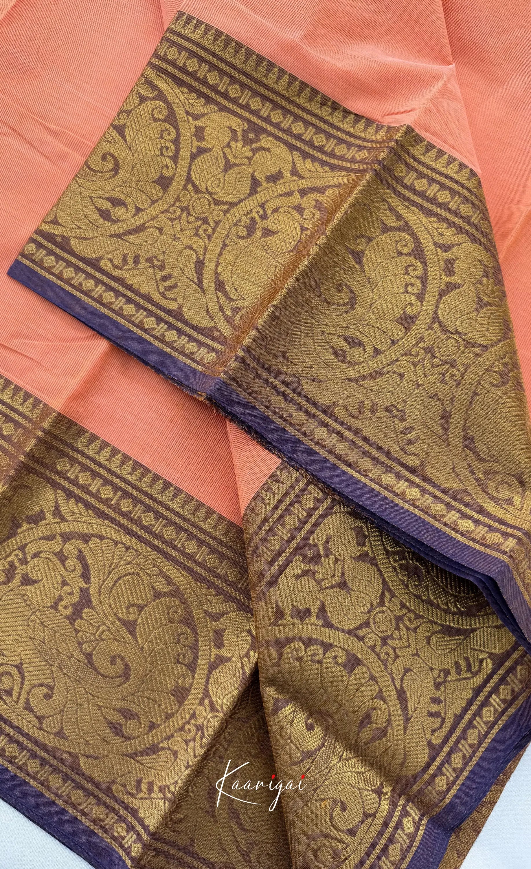 Nalinam - Amber with Purple Maroon Chettinad Cotton Saree Sarees