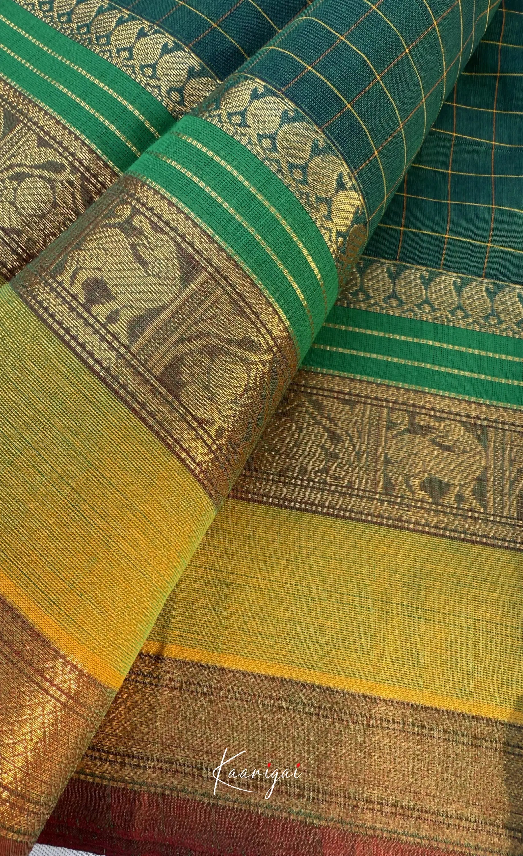 Nalinam - Bottle green and Henna green Chettinad Cotton Saree - Sarees