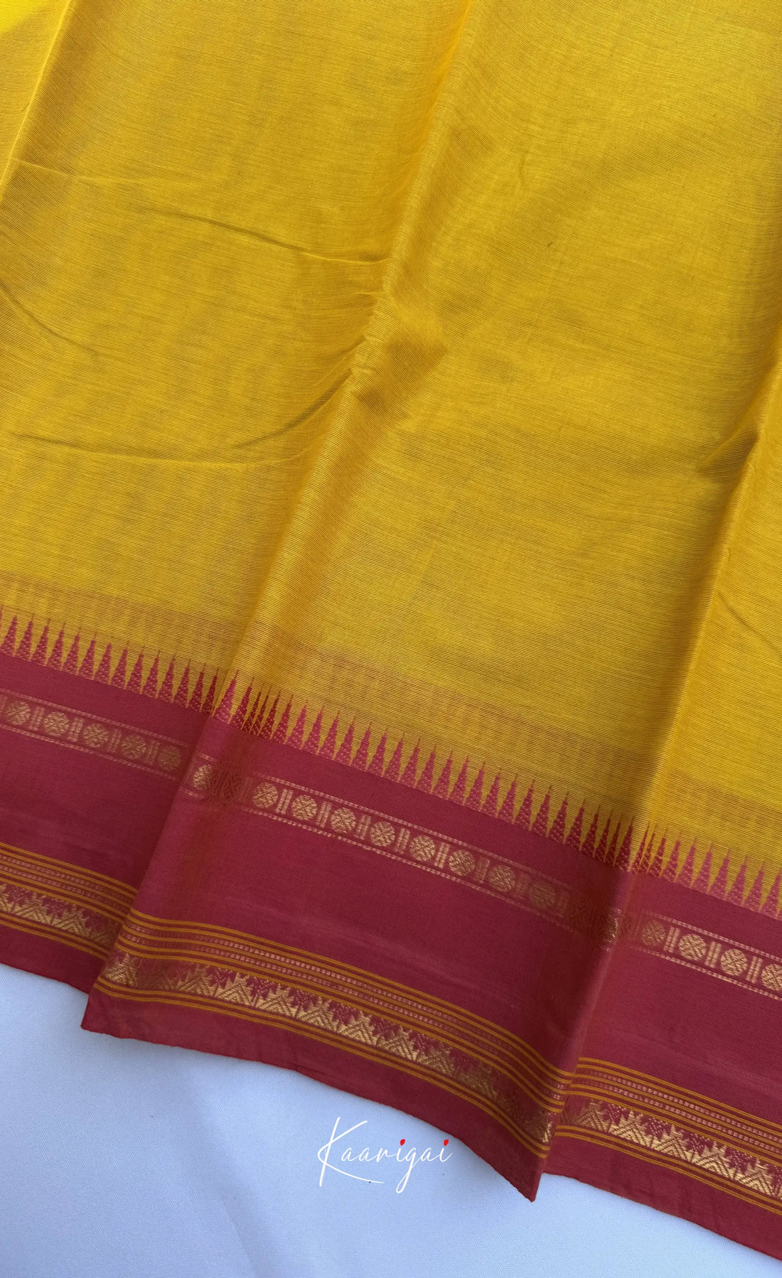 Nalinam - Bright Yellow Cotton Saree with Kandangi Checks Blouse - Sarees