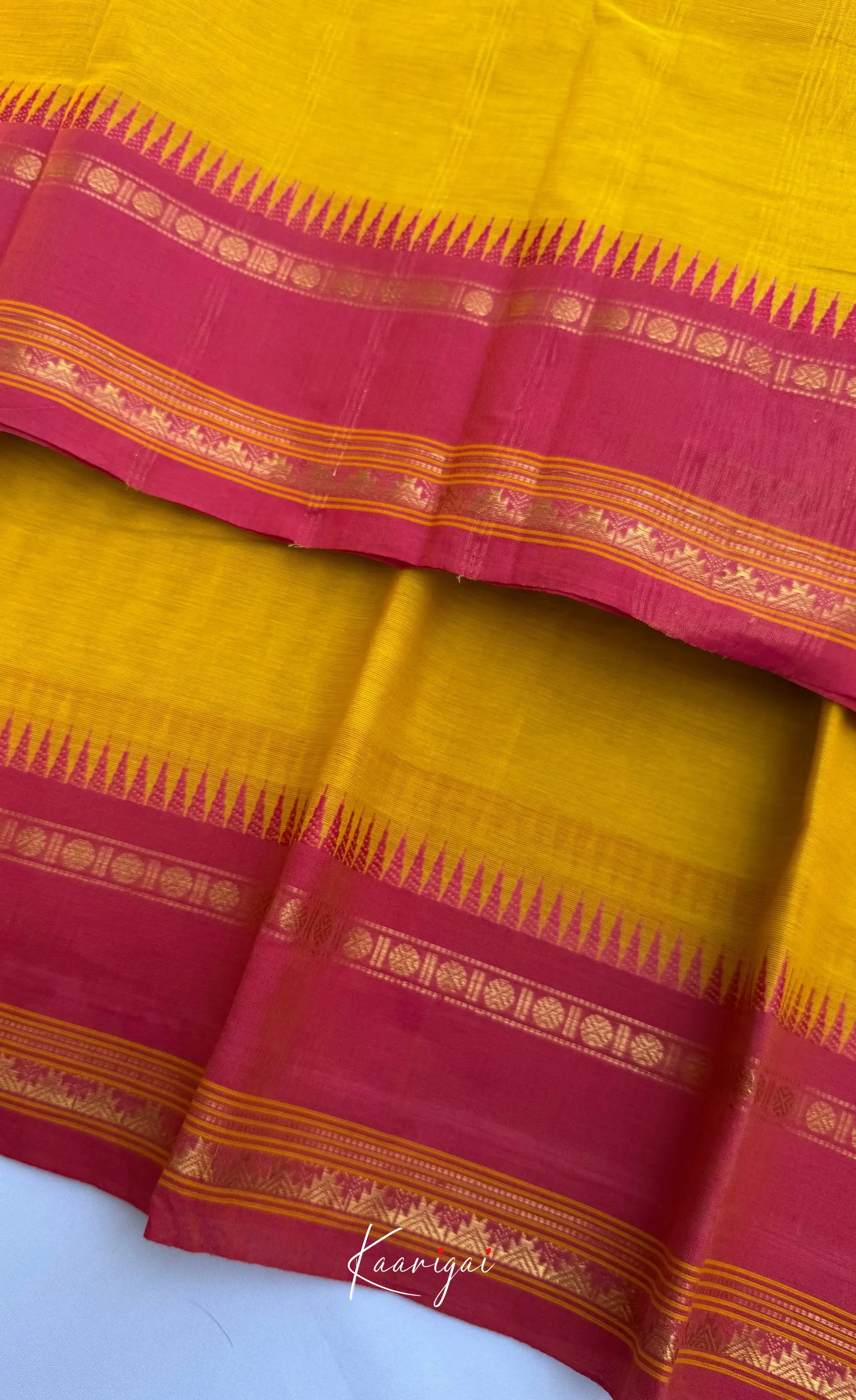 Nalinam - Bright Yellow Cotton Saree with Kandangi Checks Blouse - Sarees