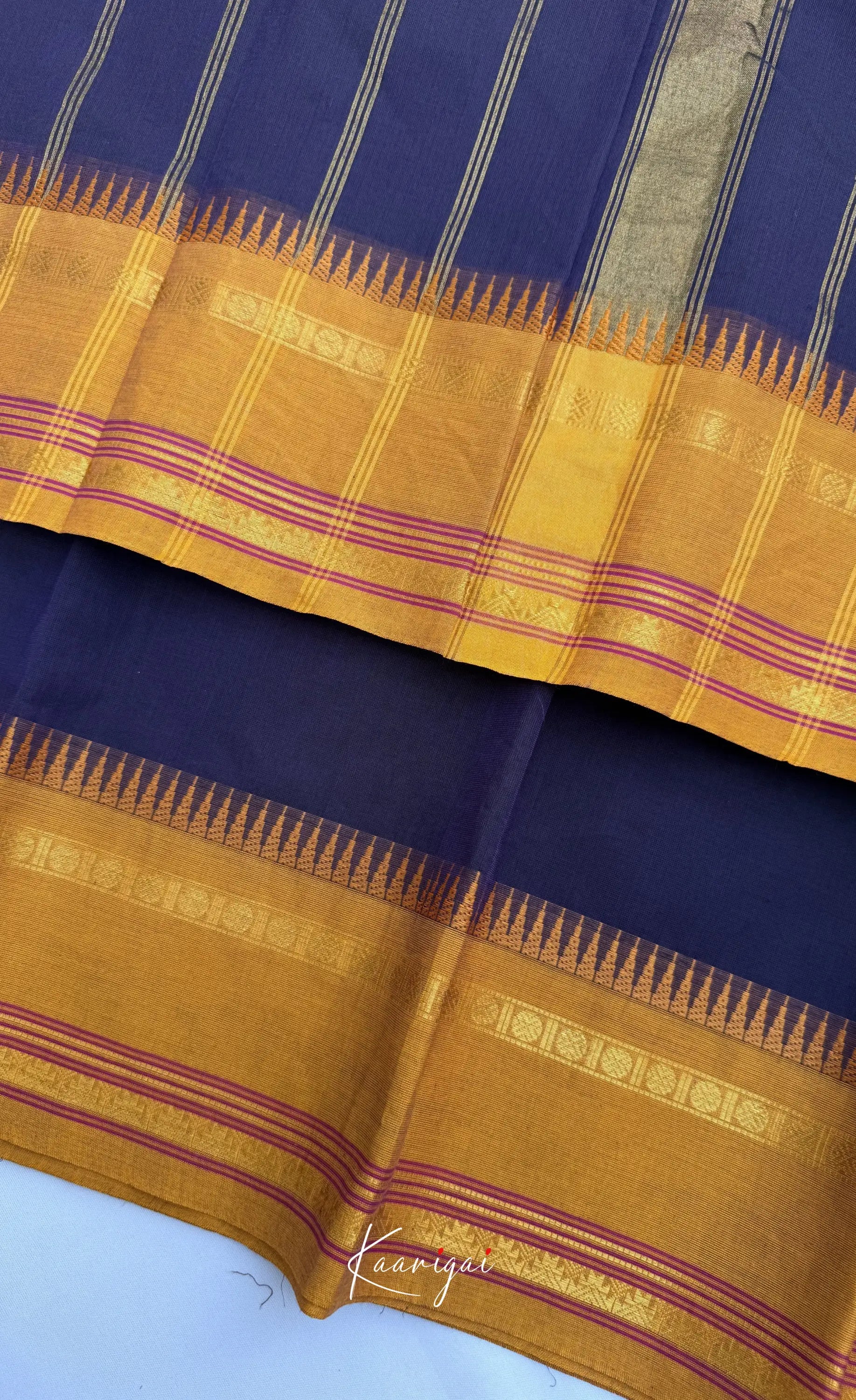 Nalinam - Dark Blue Cotton Saree with Kandangi Checks Blouse - Sarees