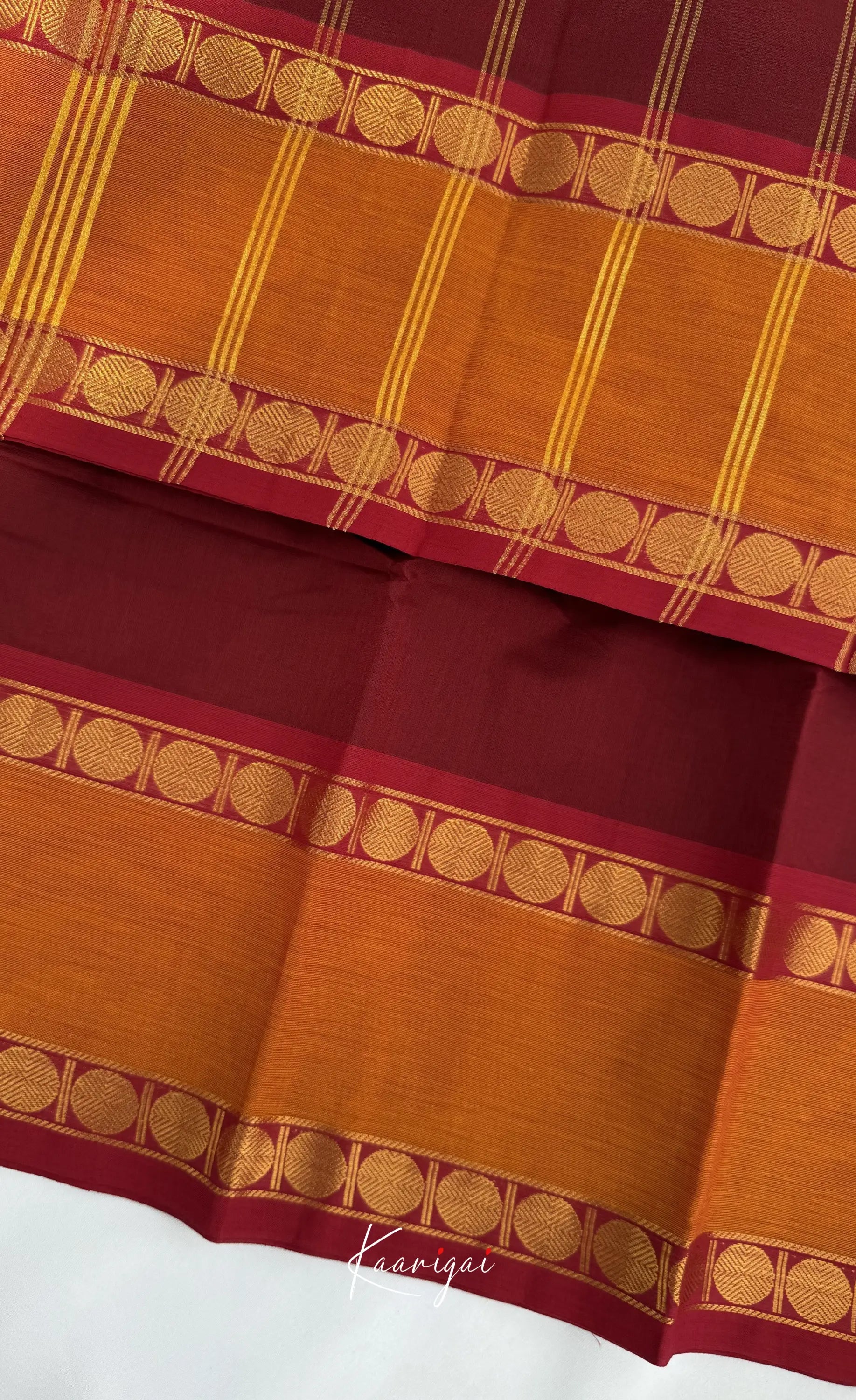 Nalinam - Dark Maroon and Mustard Chettinad Cotton Saree - Sarees