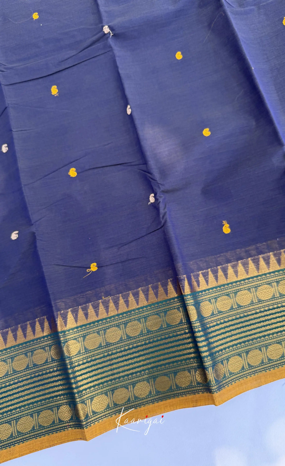 Nalinam - Dark Navy and Green Chettinad Cotton Saree - Sarees