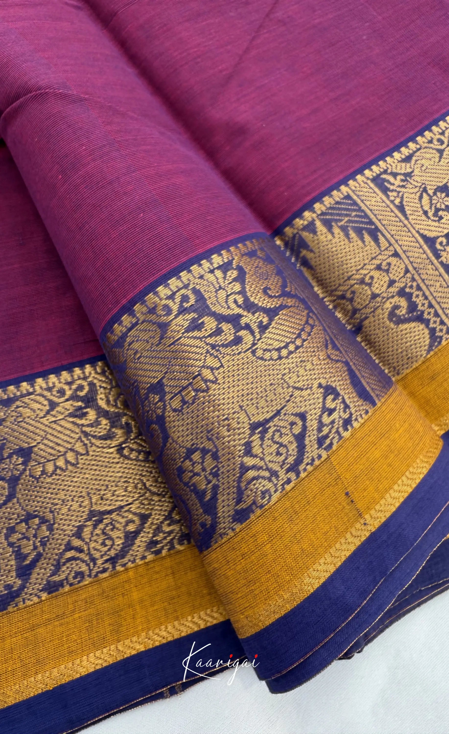 Nalinam - Deep Magenta and Blue Chettinad Cotton Saree Sarees