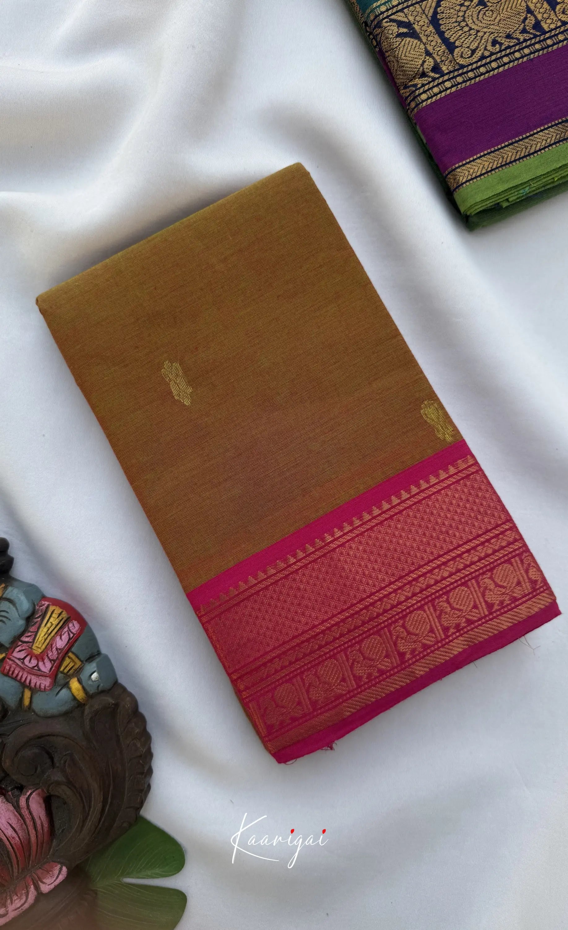 Nalinam - Deep Mustard with Pink Chettinad Cotton Saree Sarees