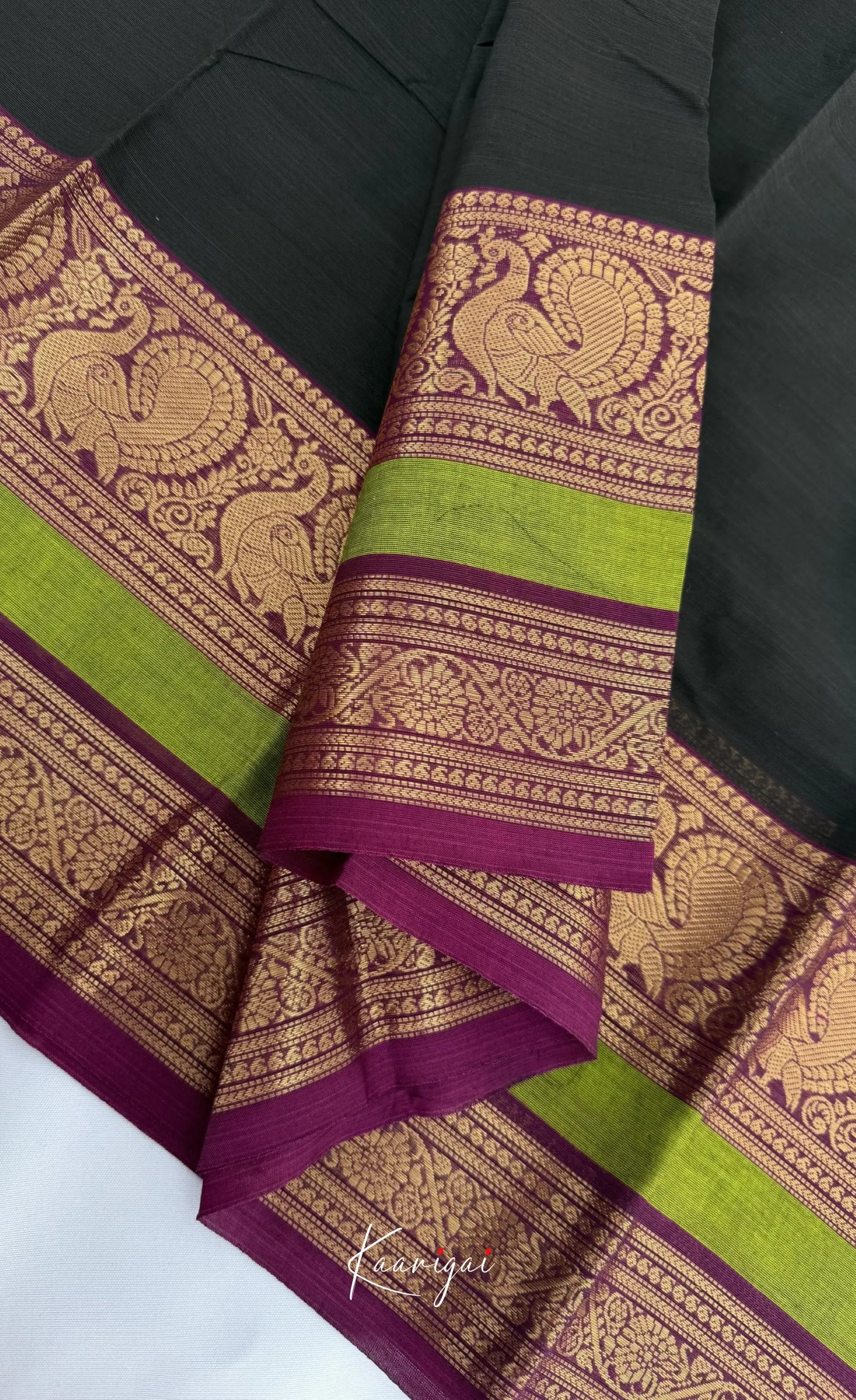 Nalinam - Dual tone black and Purple Chettinad Cotton Saree - Sarees
